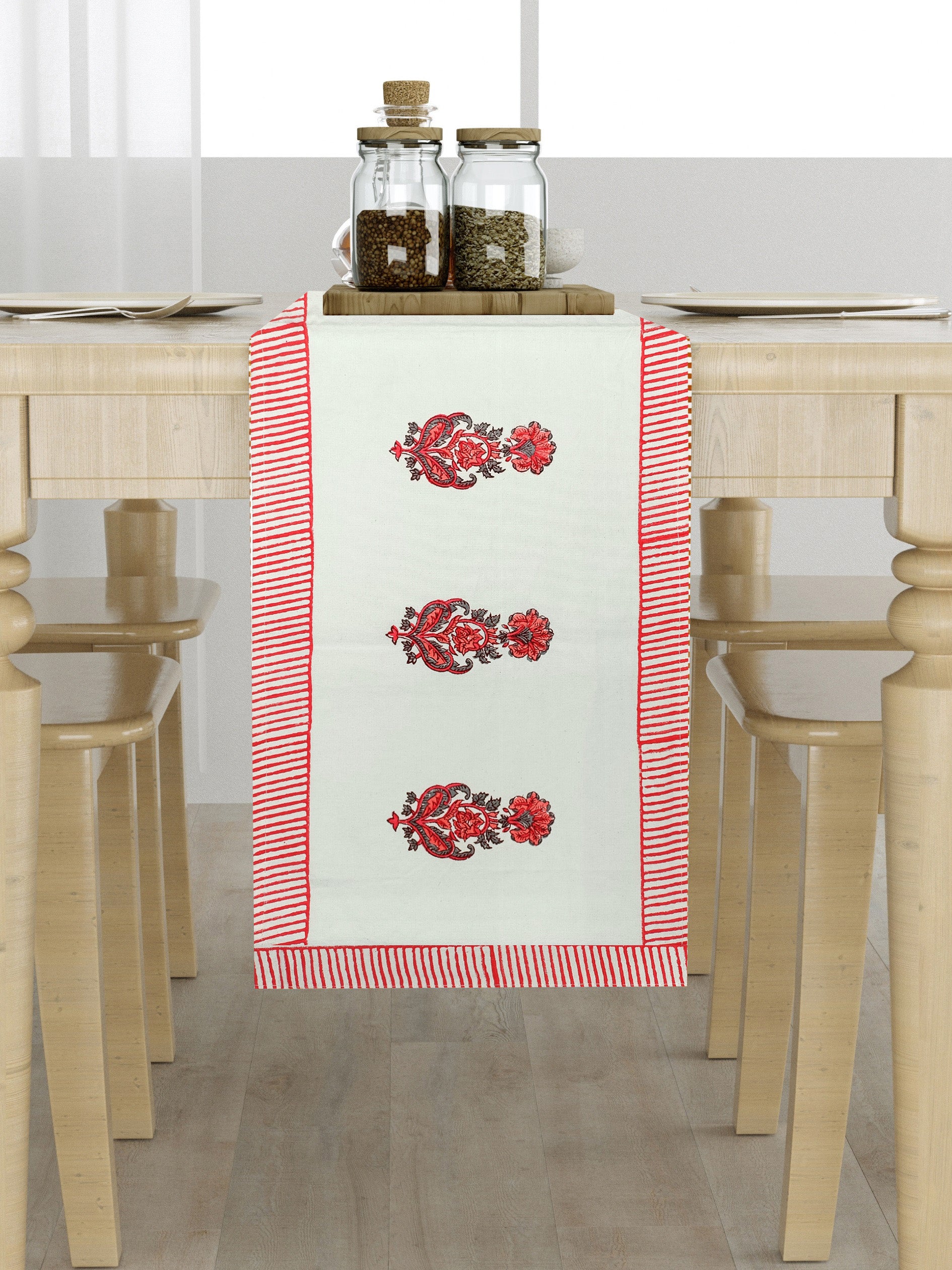 Living Roots Canvas Cotton Table Runner(1 Piece) White & Pink, Table Placemats, Elegant Dining Dcor | Wipeable | Heat-Resistant | Easy to Maintain - Perfect for Protecting Your Dining Table (71-RUNNER1PC-006)
