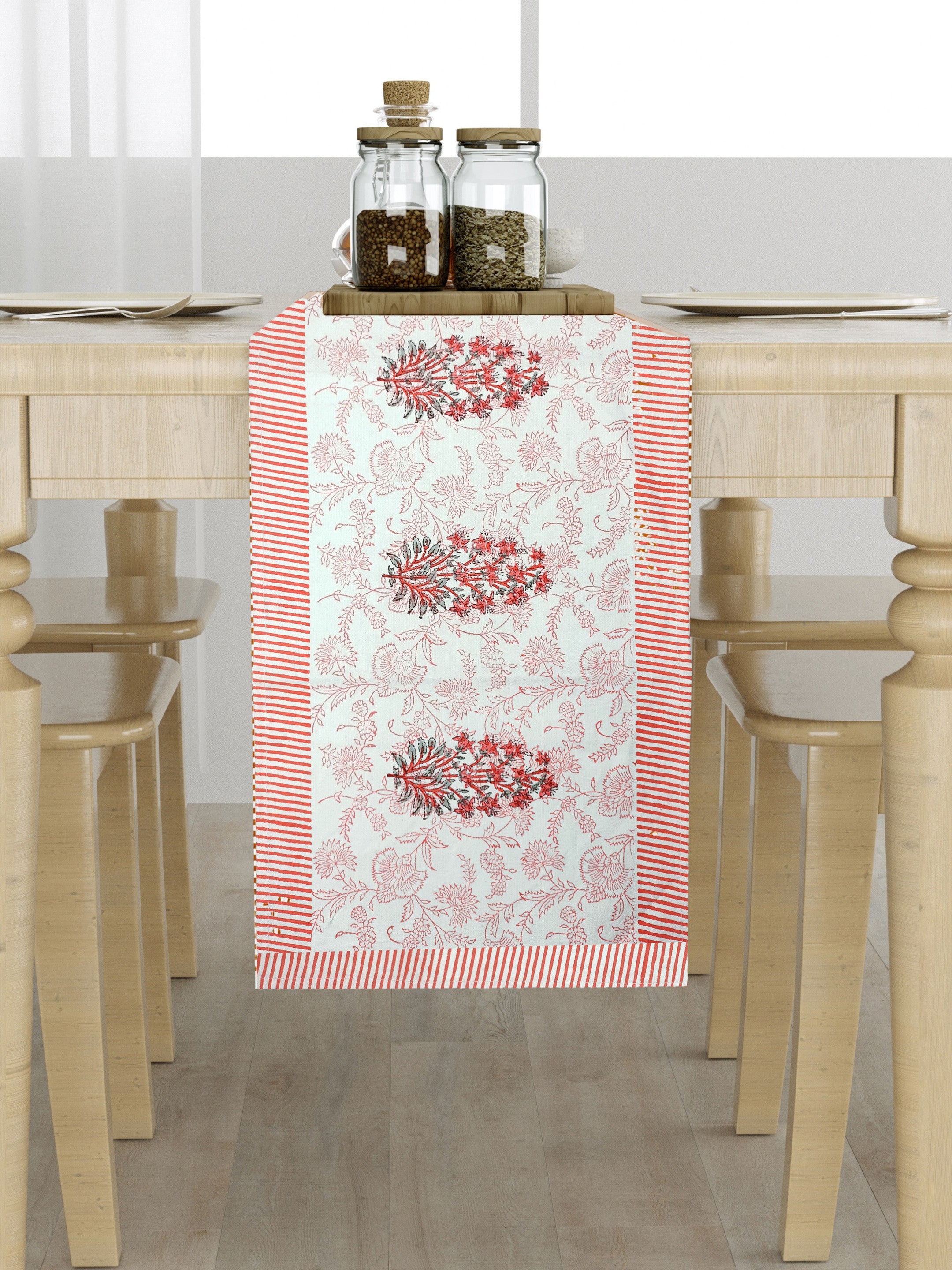Living Roots Canvas Cotton Table Runner(1 Piece) White & Pink, Table Placemats, Elegant Dining Dcor | Wipeable | Heat-Resistant | Easy to Maintain - Perfect for Protecting Your Dining Table (71-RUNNER1PC-007)