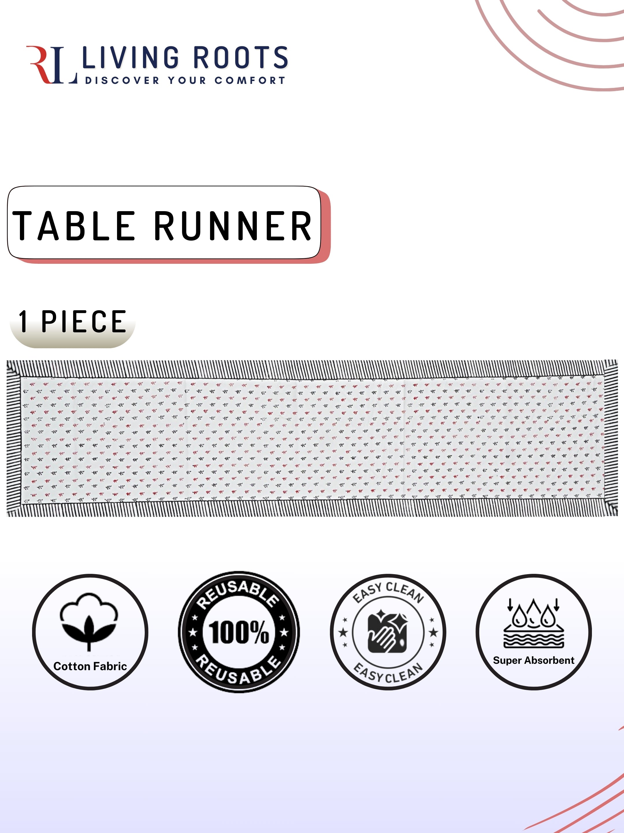 Living Roots Canvas Cotton Table Runner(1 Piece) White, Table Placemats, Elegant Dining Dcor | Wipeable | Heat-Resistant | Easy to Maintain - Perfect for Protecting Your Dining Table (71-RUNNER1PC-010)