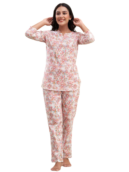 Living Roots Printed Pure Cotton Night Suit Set For Women - Elegant & Comfortable (9034)