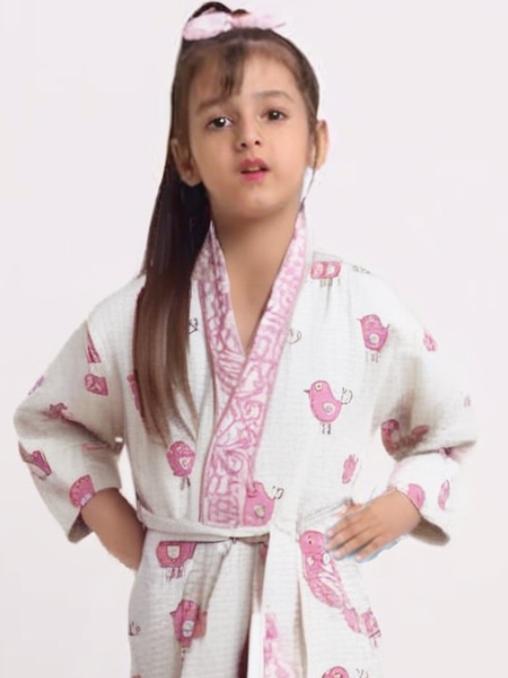 Handblock Printed Cotton Waffle Unisex Kids Bathrobe - Free Size (Set Of 1) (001-KIDS)