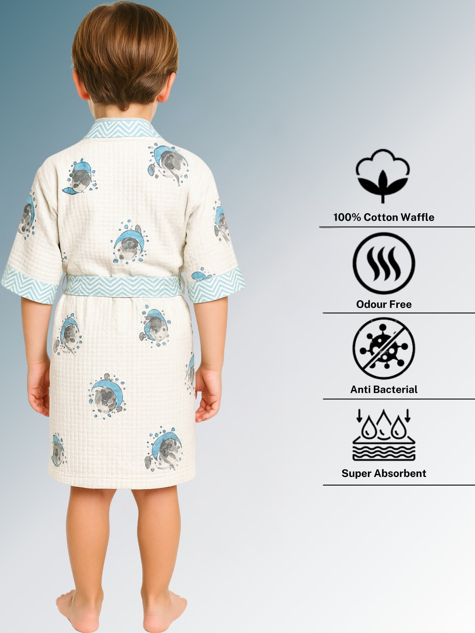 Handblock Printed Cotton Waffle Unisex Kids Bathrobe - Free Size (Set Of 1) (002-KIDS)