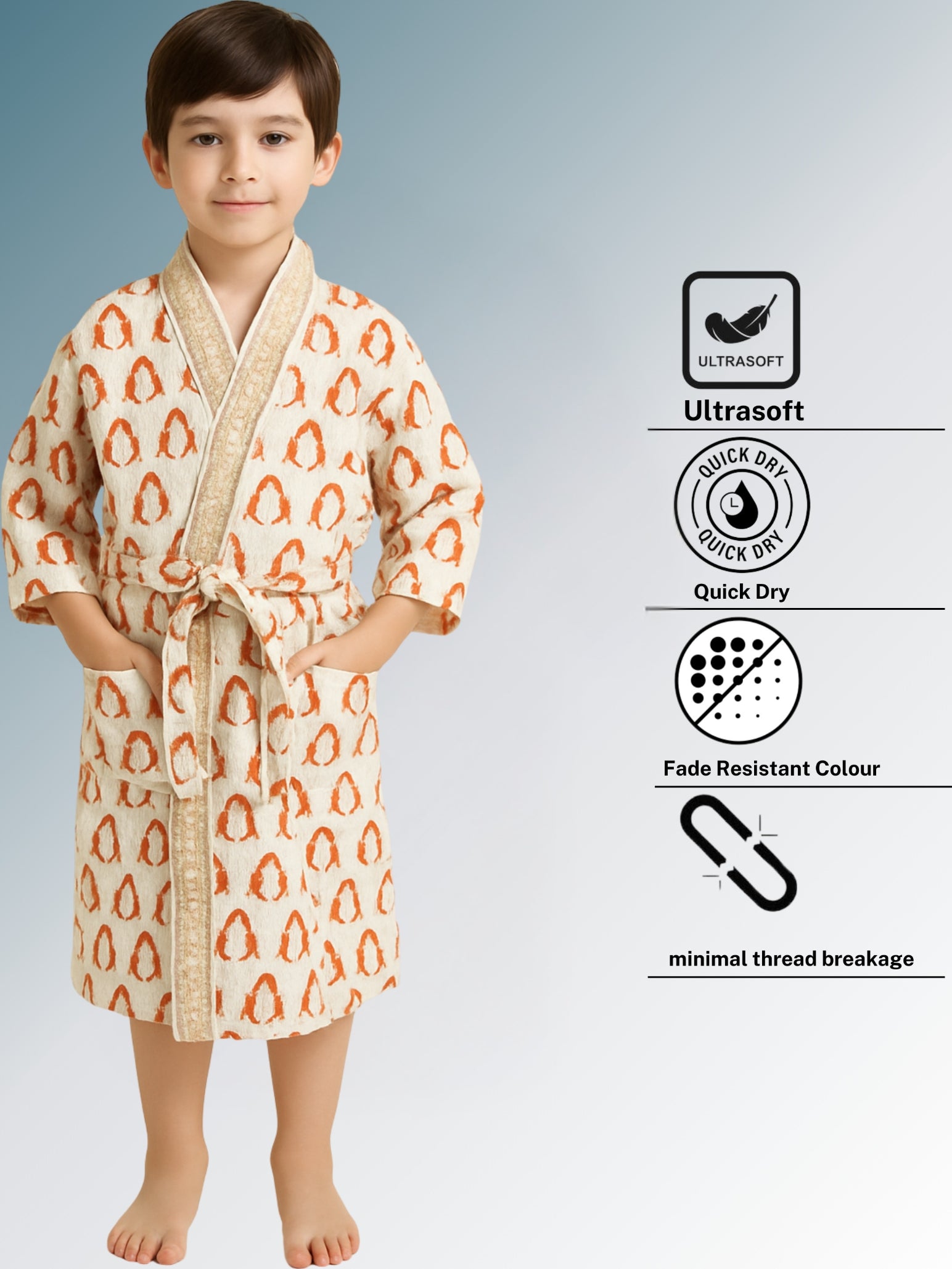 Handblock Printed Cotton Waffle Unisex Kids Bathrobe - Free Size (Set Of 1) (003-KIDS)