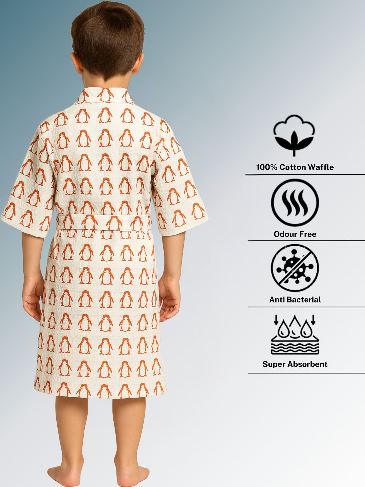 Handblock Printed Cotton Waffle Unisex Kids Bathrobe - Free Size (Set Of 1) (003-KIDS)