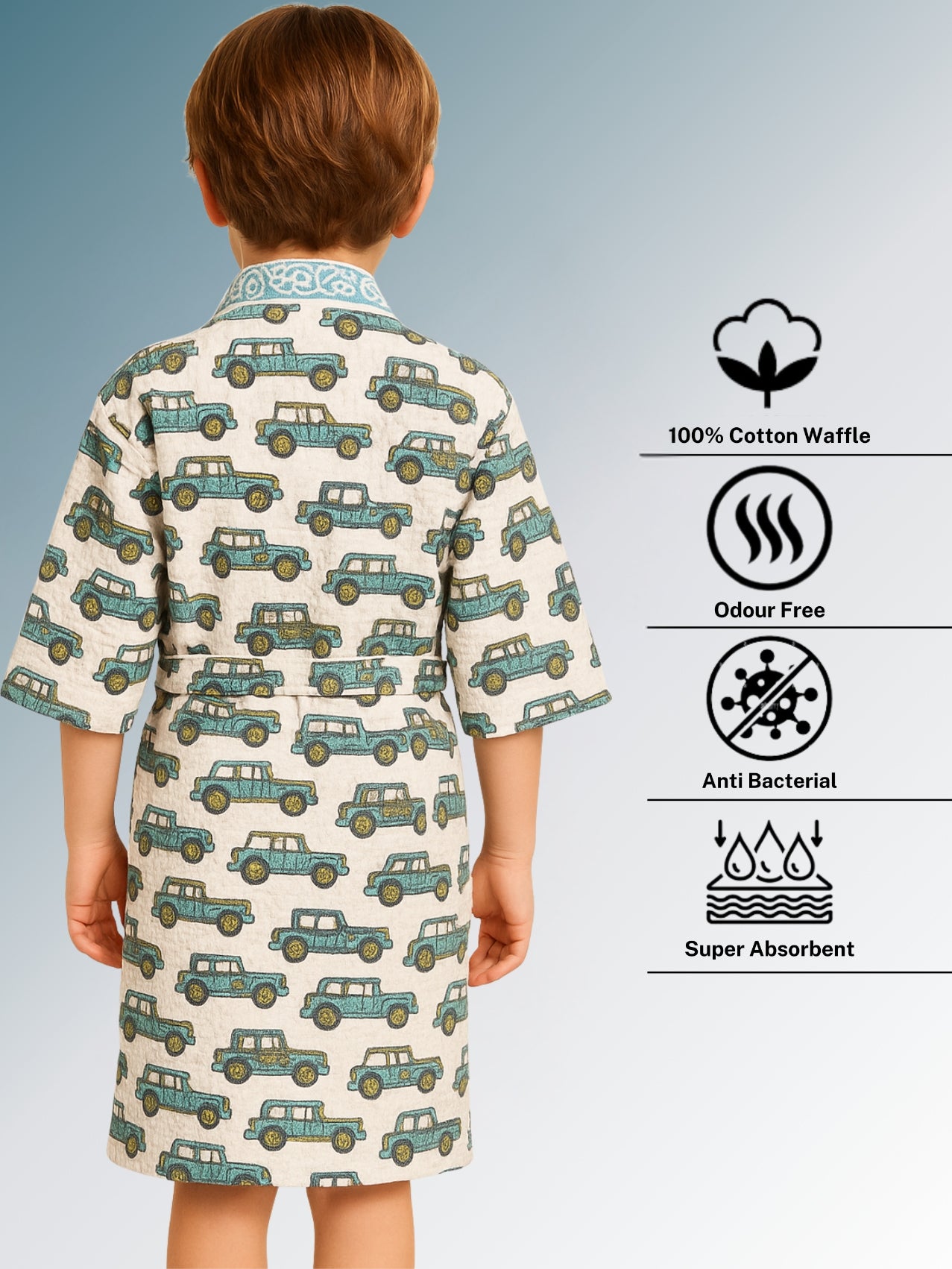 Handblock Printed Cotton Waffle Unisex Kids Bathrobe - Free Size (Set Of 1) (004-KIDS)