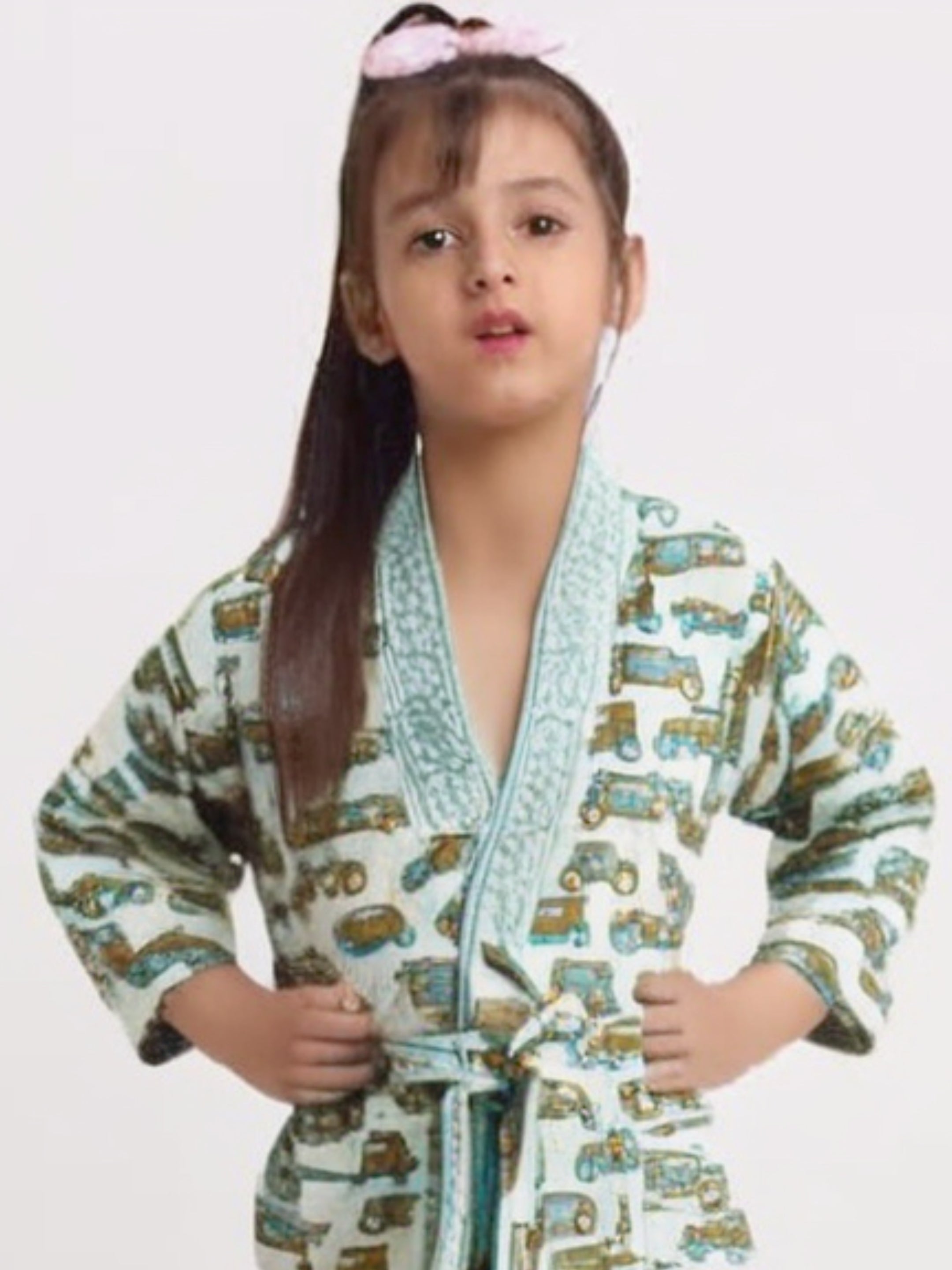 Handblock Printed Cotton Waffle Unisex Kids Bathrobe - Free Size (Set Of 1) (004-KIDS)