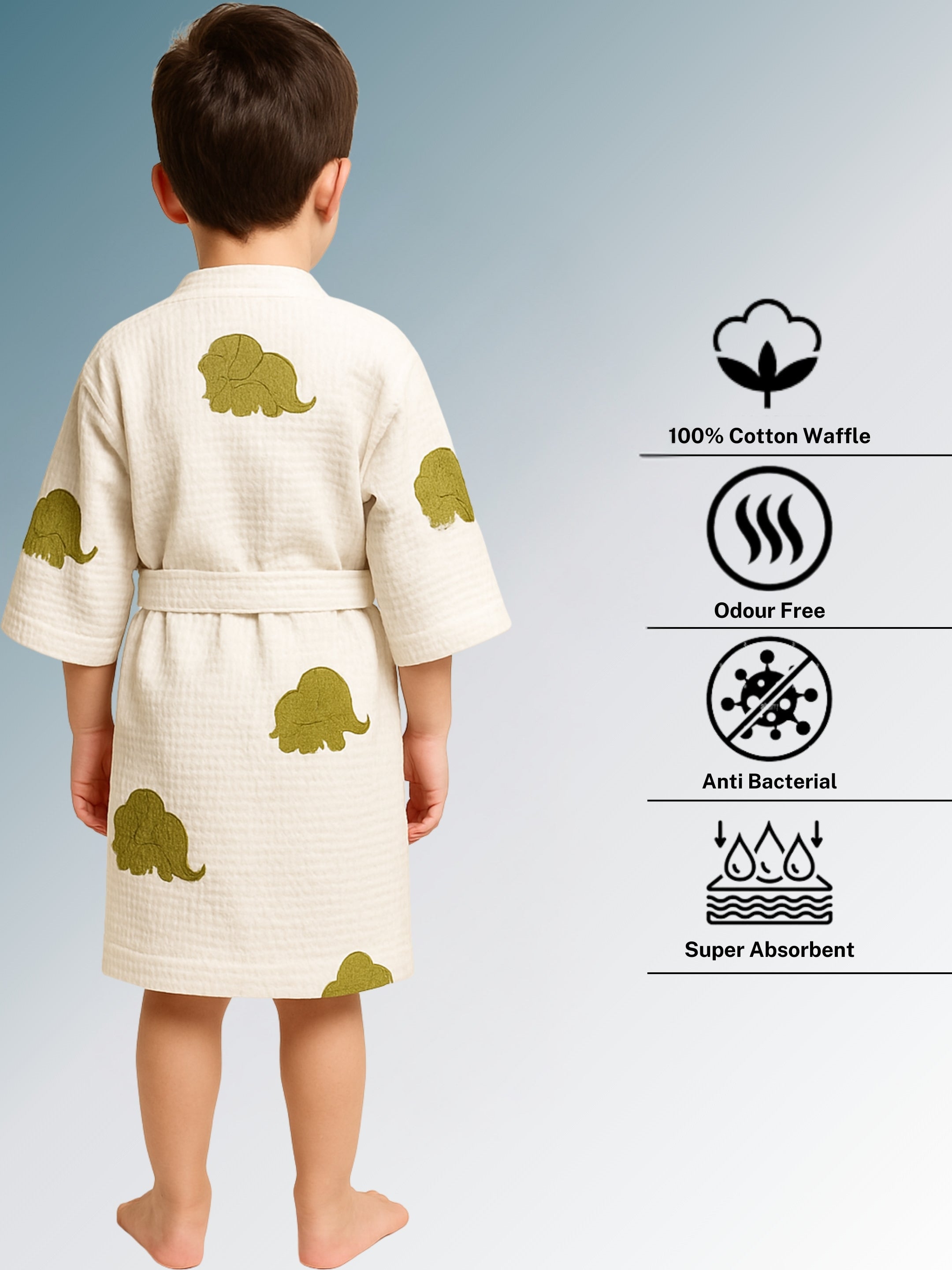 Handblock Printed Cotton Waffle Unisex Kids Bathrobe - Free Size (Set Of 1) (006-KIDS)