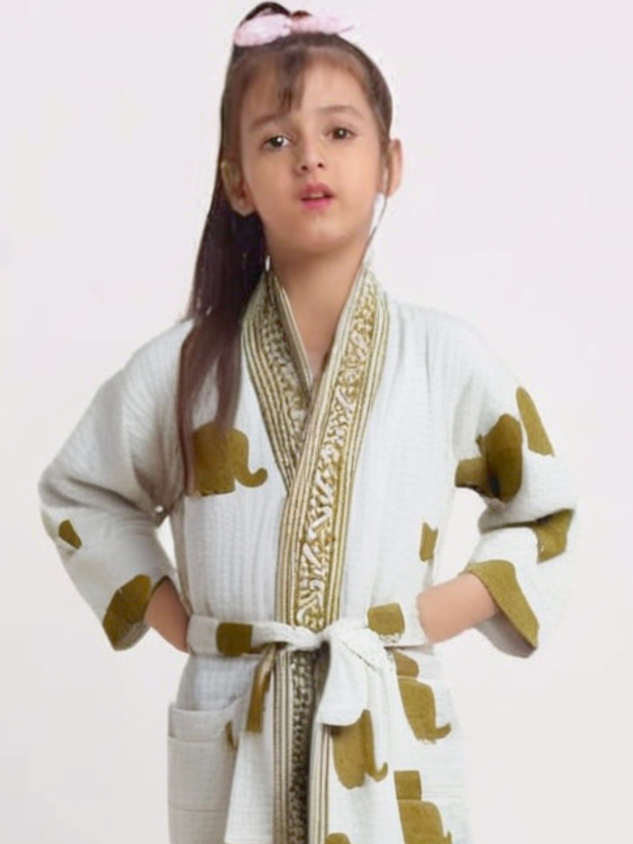 Handblock Printed Cotton Waffle Unisex Kids Bathrobe - Free Size (Set Of 1) (006-KIDS)