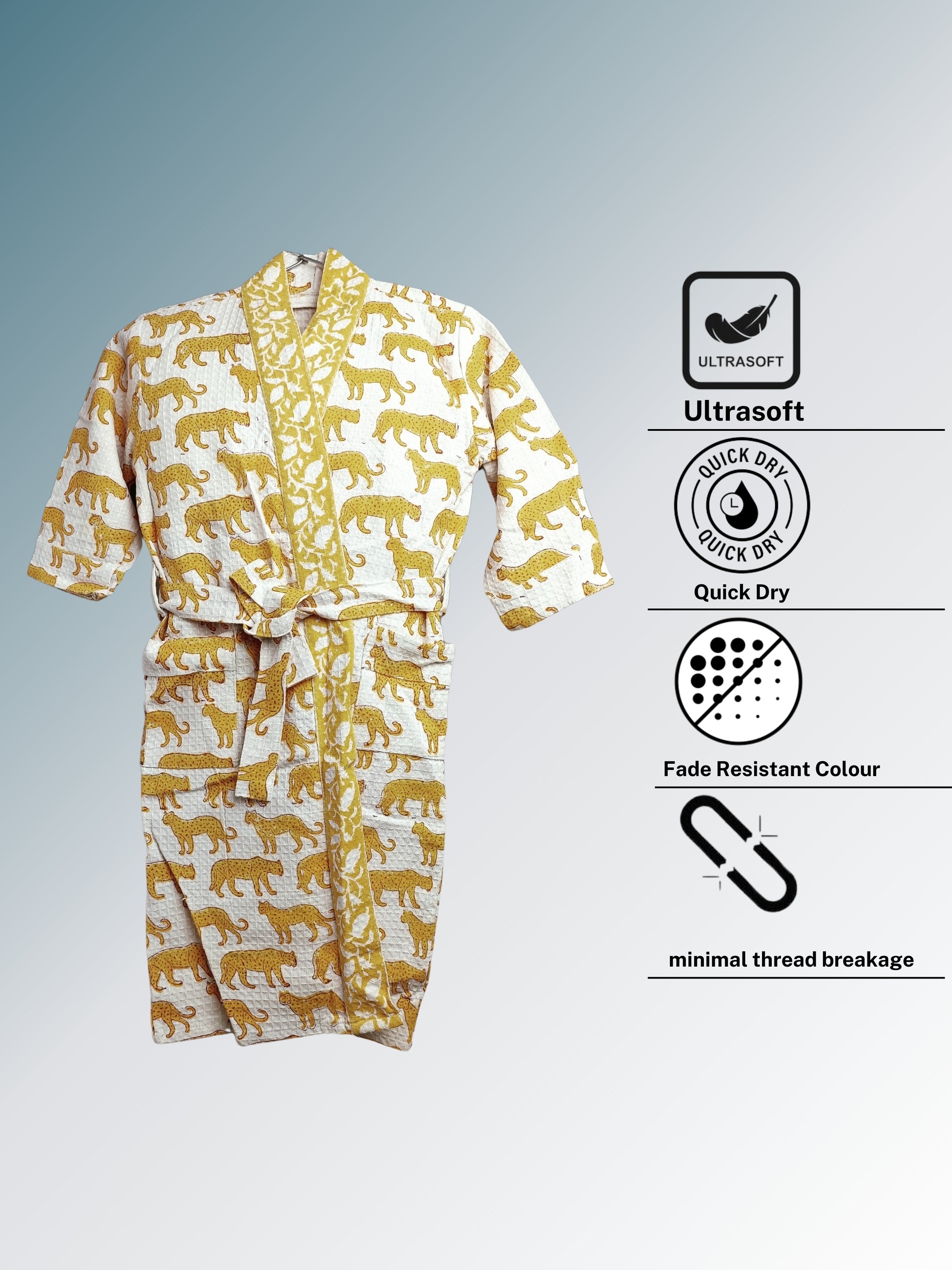 Handblock Printed Cotton Waffle Unisex Kids Bathrobe - Free Size (Set Of 1) (008-KIDS)
