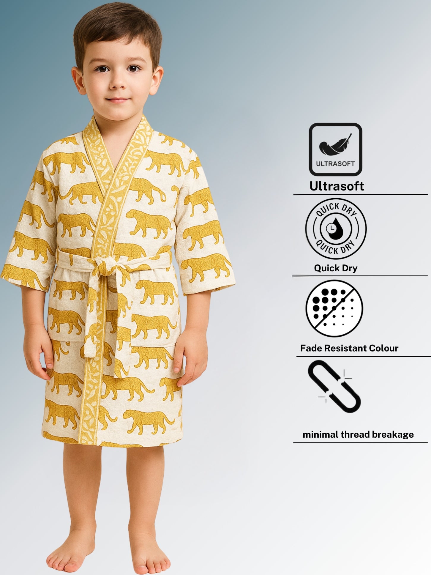 Handblock Printed Cotton Waffle Unisex Kids Bathrobe - Free Size (Set Of 1) (008-KIDS)