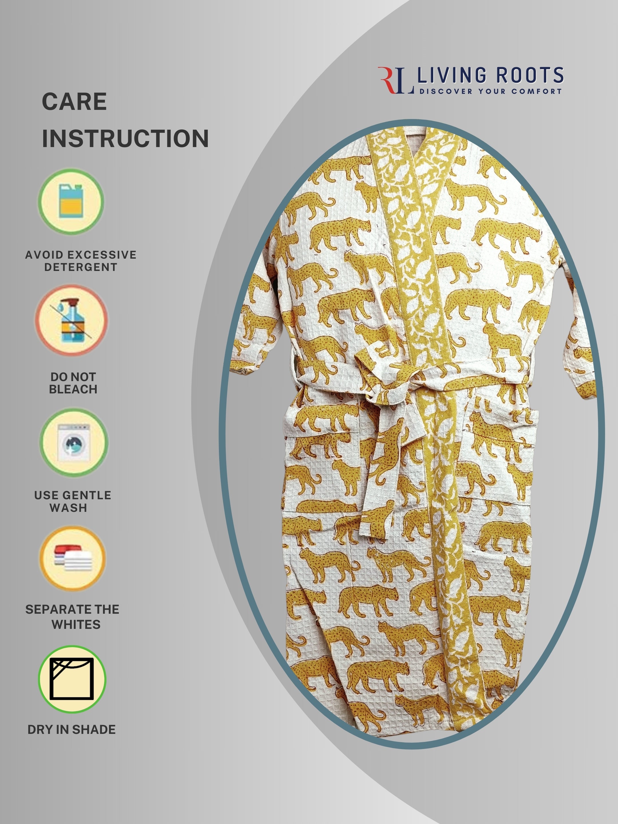 Handblock Printed Cotton Waffle Unisex Kids Bathrobe - Free Size (Set Of 1) (008-KIDS)