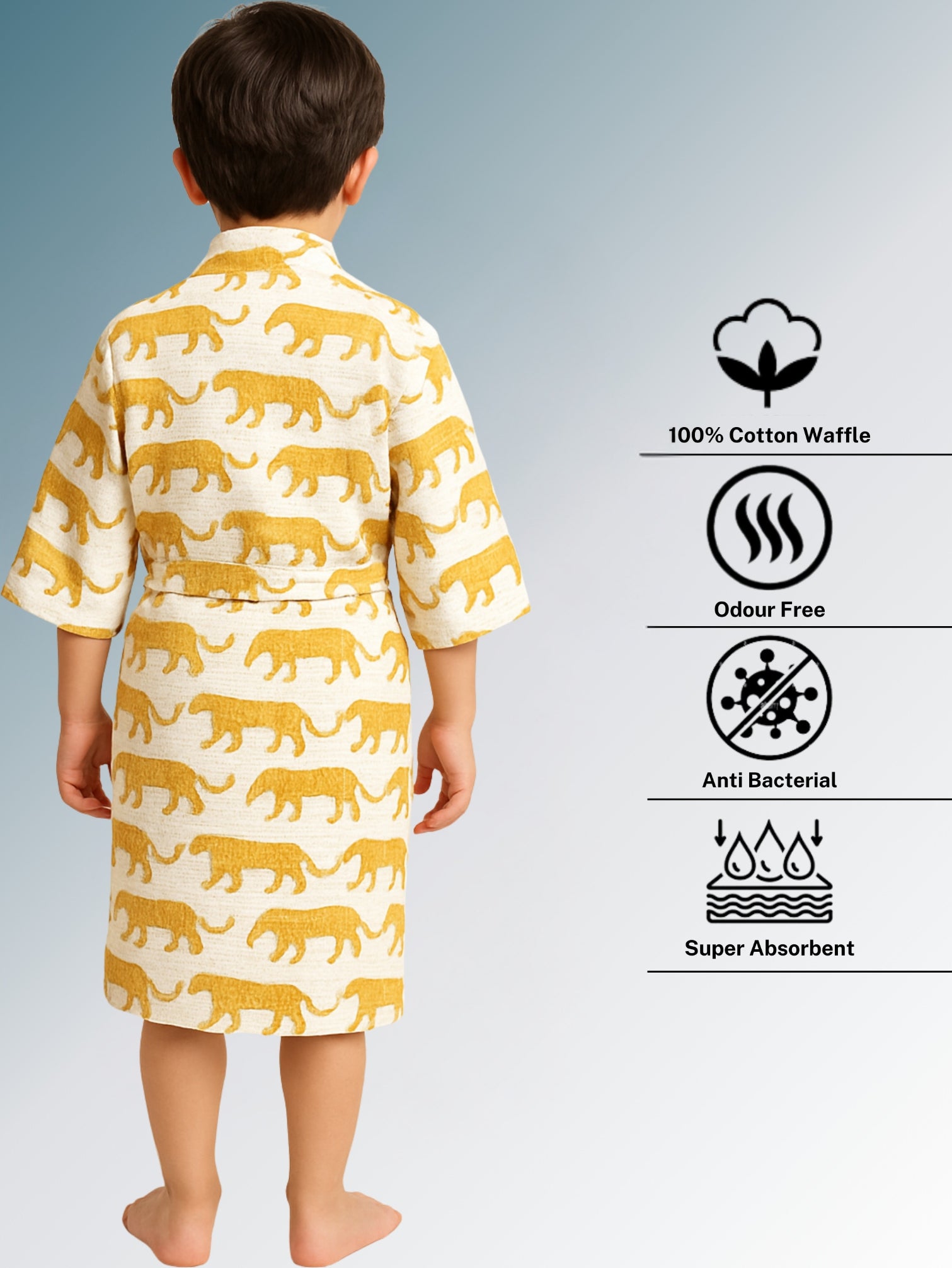 Handblock Printed Cotton Waffle Unisex Kids Bathrobe - Free Size (Set Of 1) (008-KIDS)