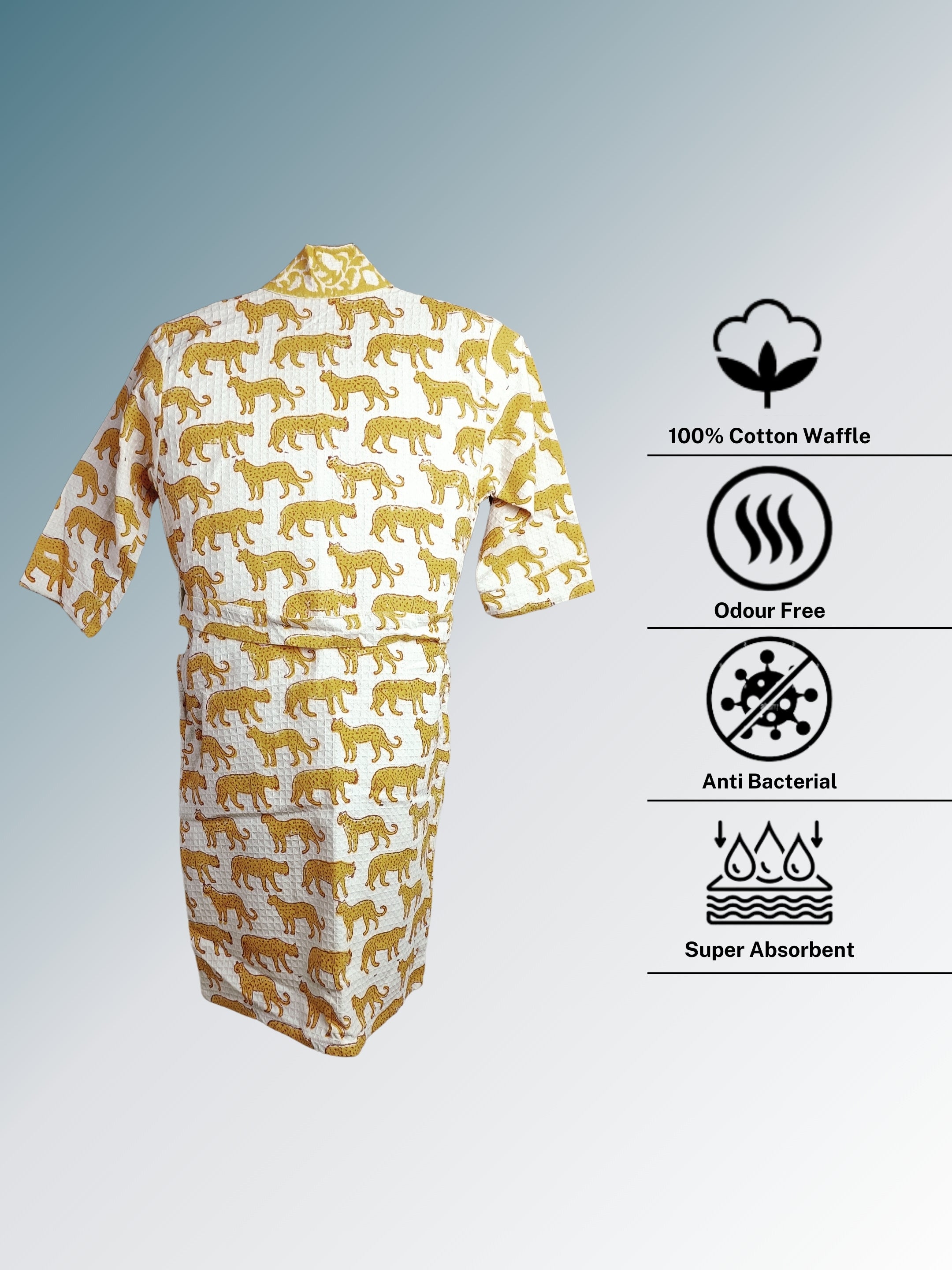 Handblock Printed Cotton Waffle Unisex Kids Bathrobe - Free Size (Set Of 1) (008-KIDS)