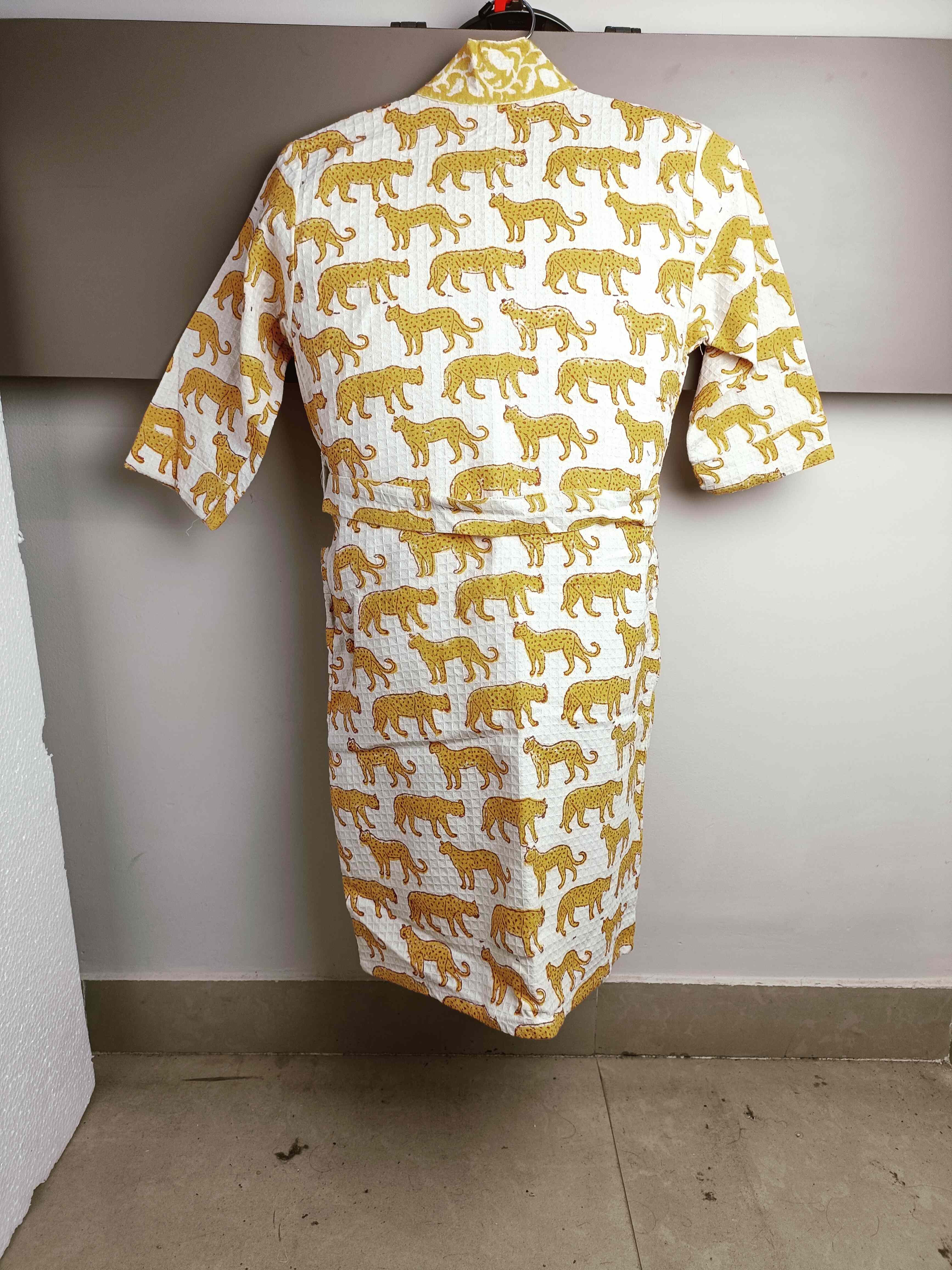 Handblock Printed Cotton Waffle Unisex Kids Bathrobe - Free Size (Set Of 1) (008-KIDS)