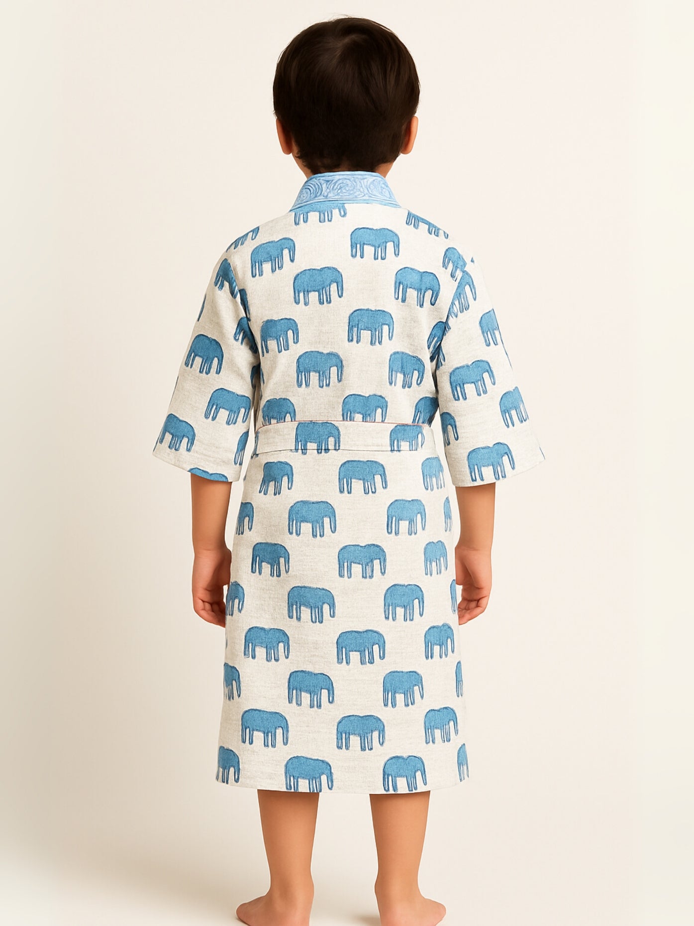 Handblock Printed Cotton Waffle Unisex Kids Bathrobe - Free Size (Set Of 1) (009-KIDS)
