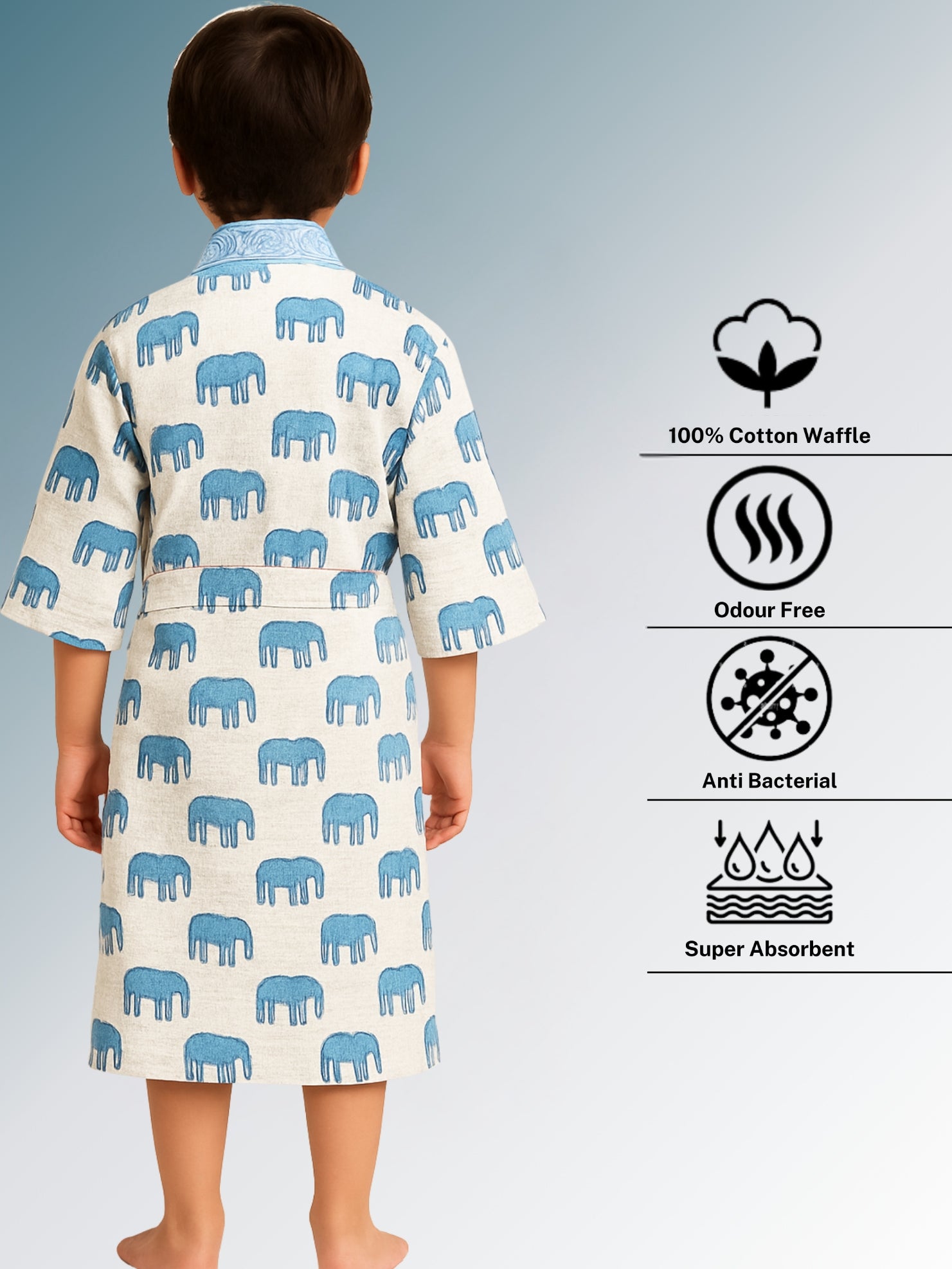 Handblock Printed Cotton Waffle Unisex Kids Bathrobe - Free Size (Set Of 1) (009-KIDS)