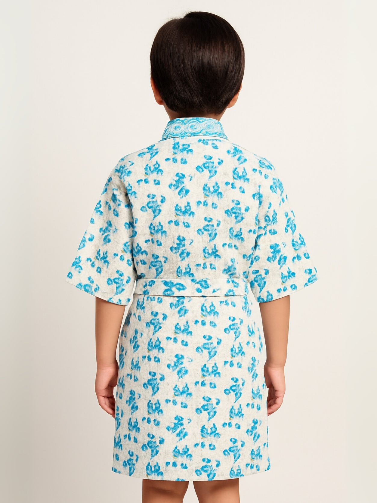Handblock Printed Cotton Waffle Unisex Kids Bathrobe - Free Size (Set Of 1) (010-KIDS)
