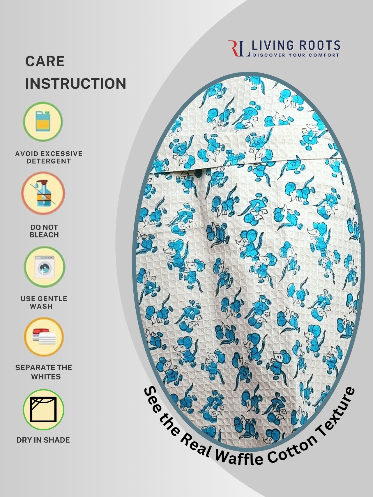 Handblock Printed Cotton Waffle Unisex Kids Bathrobe - Free Size (Set Of 1) (010-KIDS)