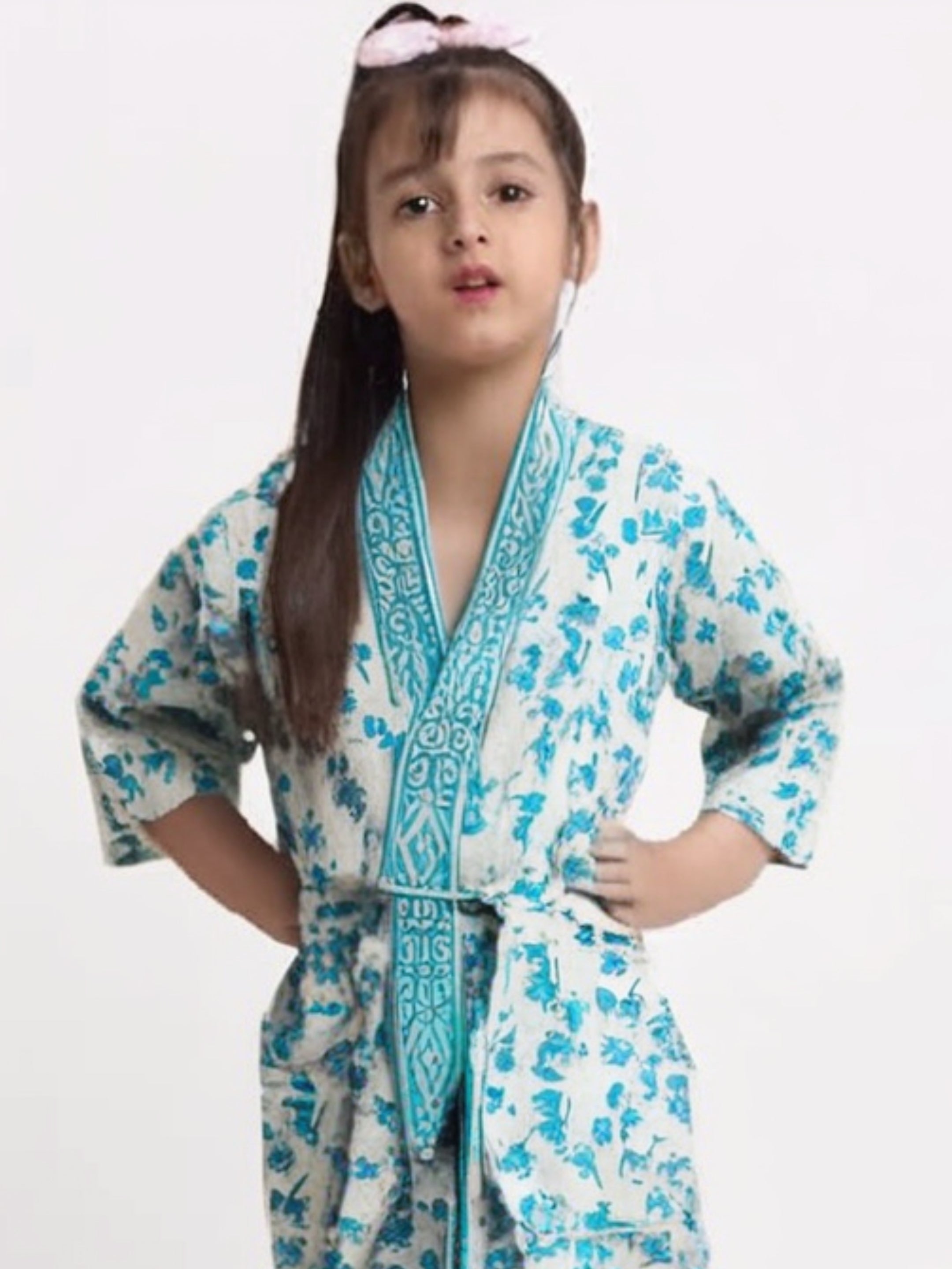 Handblock Printed Cotton Waffle Unisex Kids Bathrobe - Free Size (Set Of 1) (010-KIDS)
