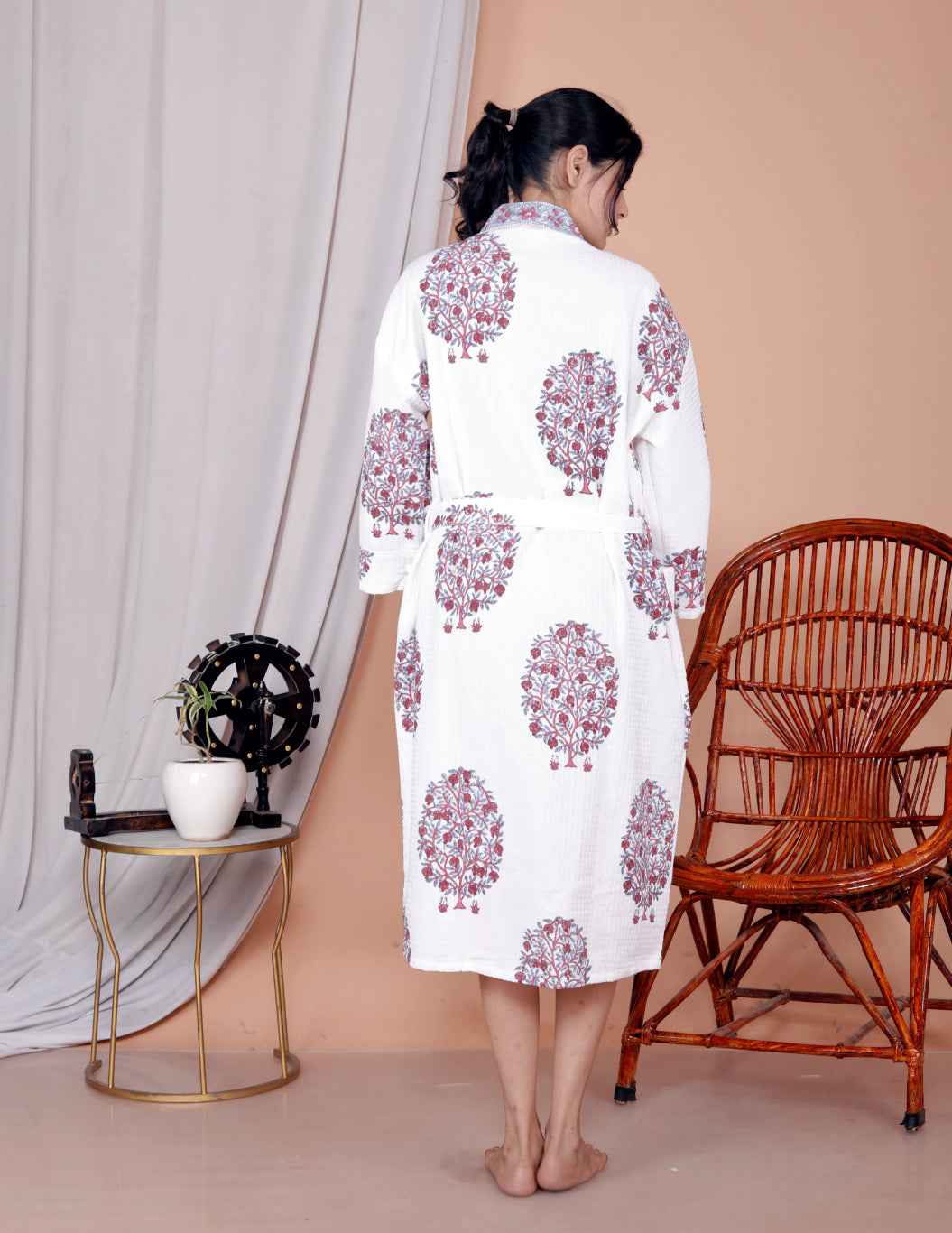 Living Roots Handblock Printed Cotton Waffle Unisex Bath Robe - Free Size (Set Of 1) (91-023-BIG)