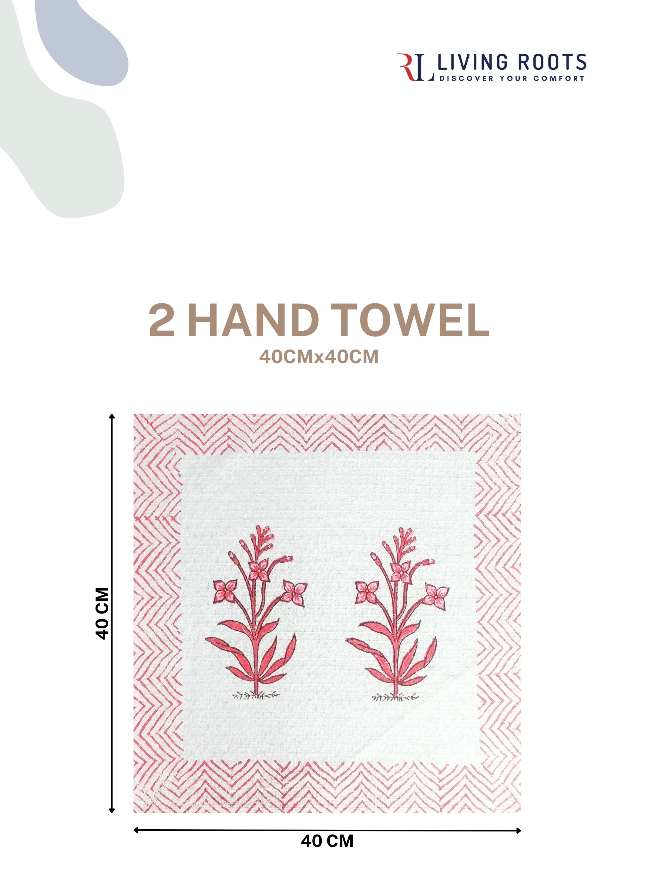 LIVING ROOTS Hand Block Printed 3 Pcs ( 1 Bath Towel  & 2 Hand Towel  ) Waffle Cotton Soft & Absorbent | 210 GSM | White | ( BATH1PC-006-HAND2PC-01 )