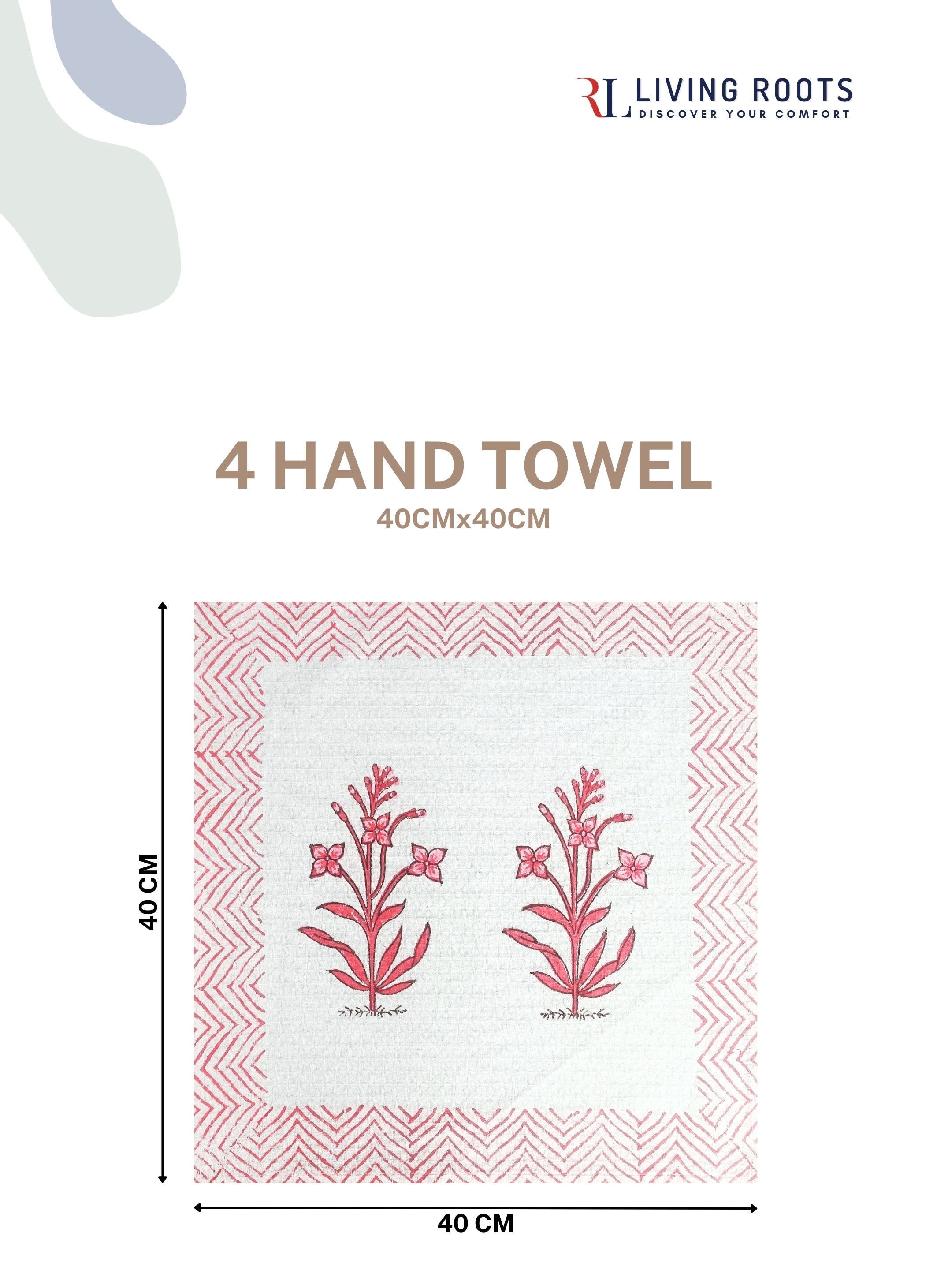 LIVING ROOTS Hand Block Printed 5 Pcs ( 1 Bath Towel  & 4 Hand Towel  ) Waffle Cotton Soft & Absorbent | 210 GSM | White | ( BATH1PC-006-HAND4PC-01 )