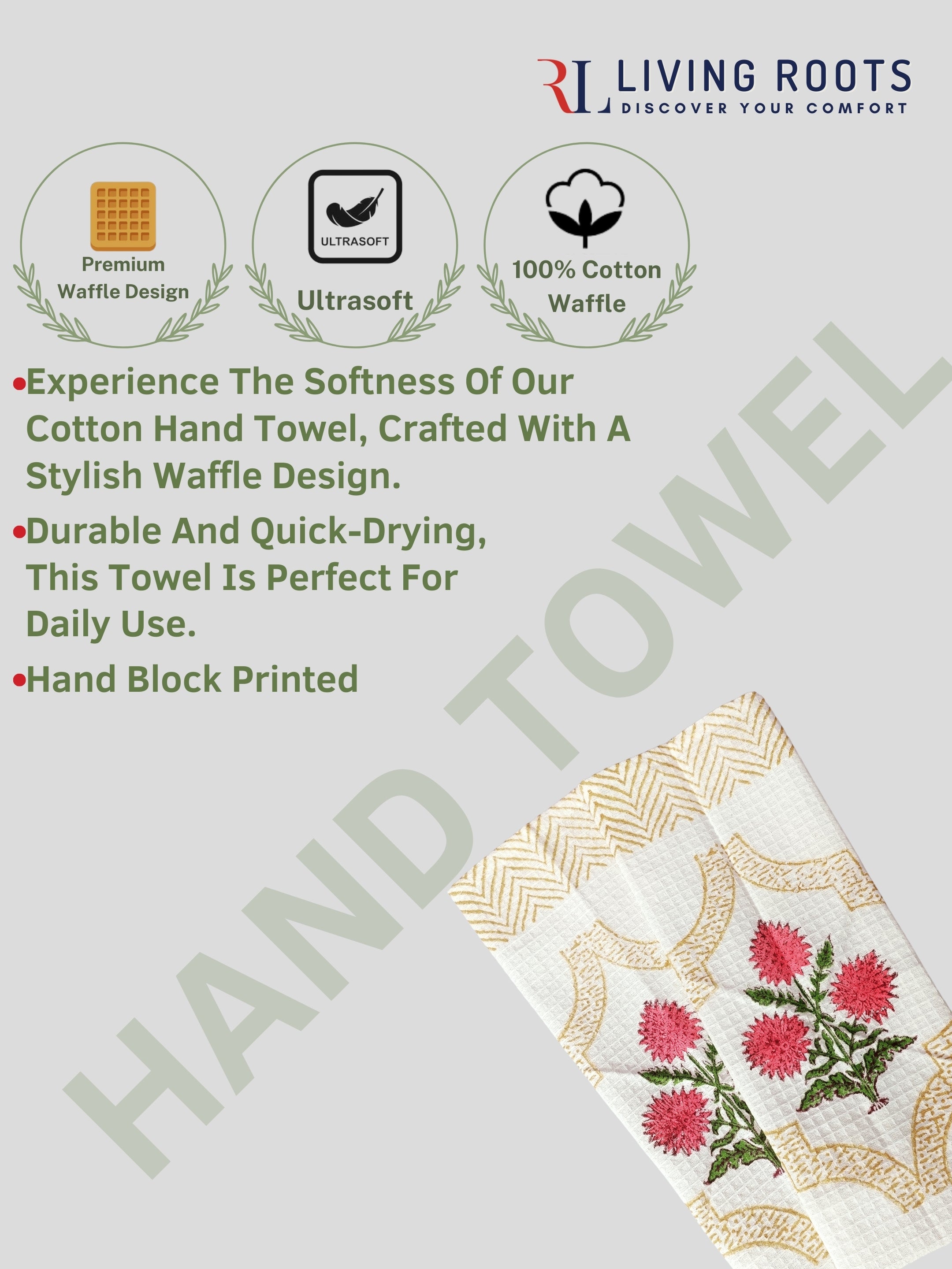 LIVING ROOTS Waffle Cotton 1PC BATH TOWEL & 2PC HANDTOWELS| Rich Fast Colour with No Colour Bleeding | Soft & Skin Friendly (BATH1PC-014-HAND2PC-14)