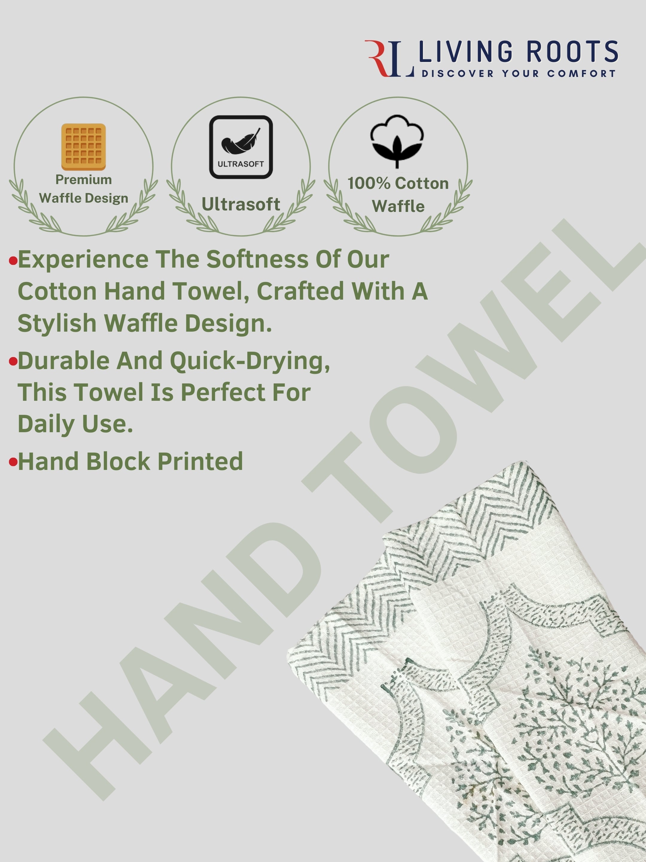 LIVING ROOTS Waffle Cotton 1PC BATH TOWEL & 2PC HANDTOWELS| Rich Fast Colour with No Colour Bleeding | Soft & Skin Friendly (BATH1PC-019-HAND2PC-19)