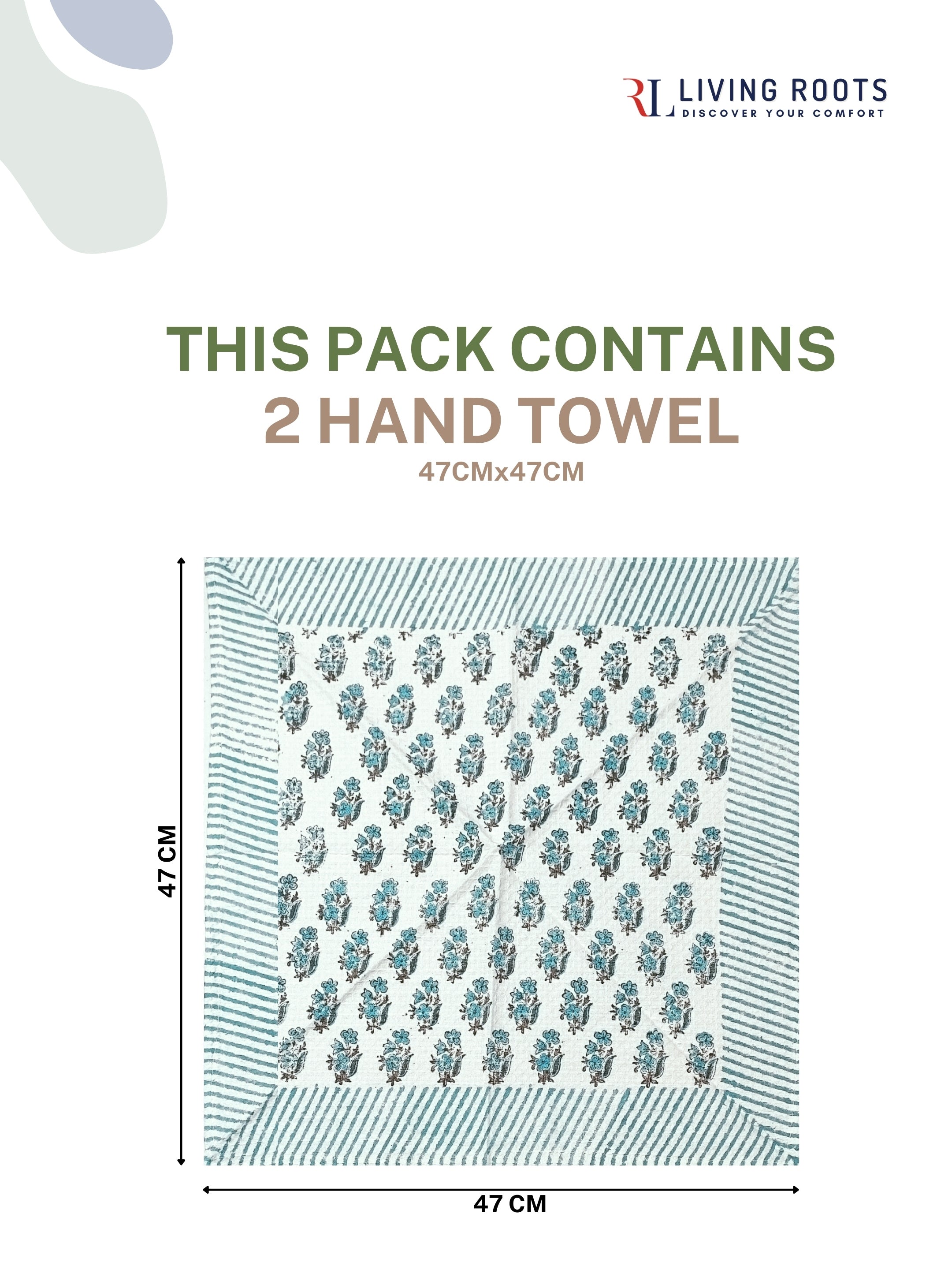 LIVING ROOTS Hand Block Printed 6 Pcs ( 2 Bath Towel  & 4 Hand Towel  ) Waffle Cotton Soft & Absorbent | 210 GSM | White | ( BATH2PC-020-HAND4PC-20 )