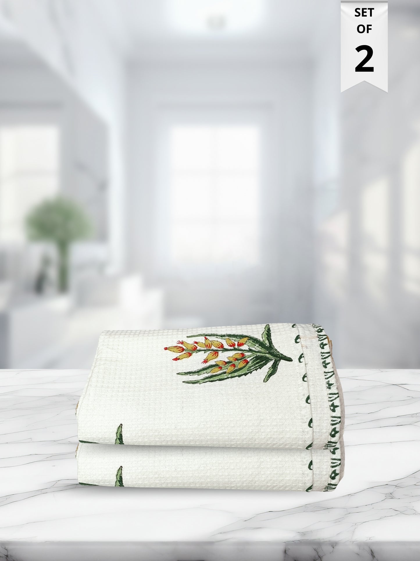 Living Roots Waffle Cotton 2pc Bathtowels|quick Dry Super Absorbent - Bath Towel For Men And Women BATHTOWEL-2PC-008