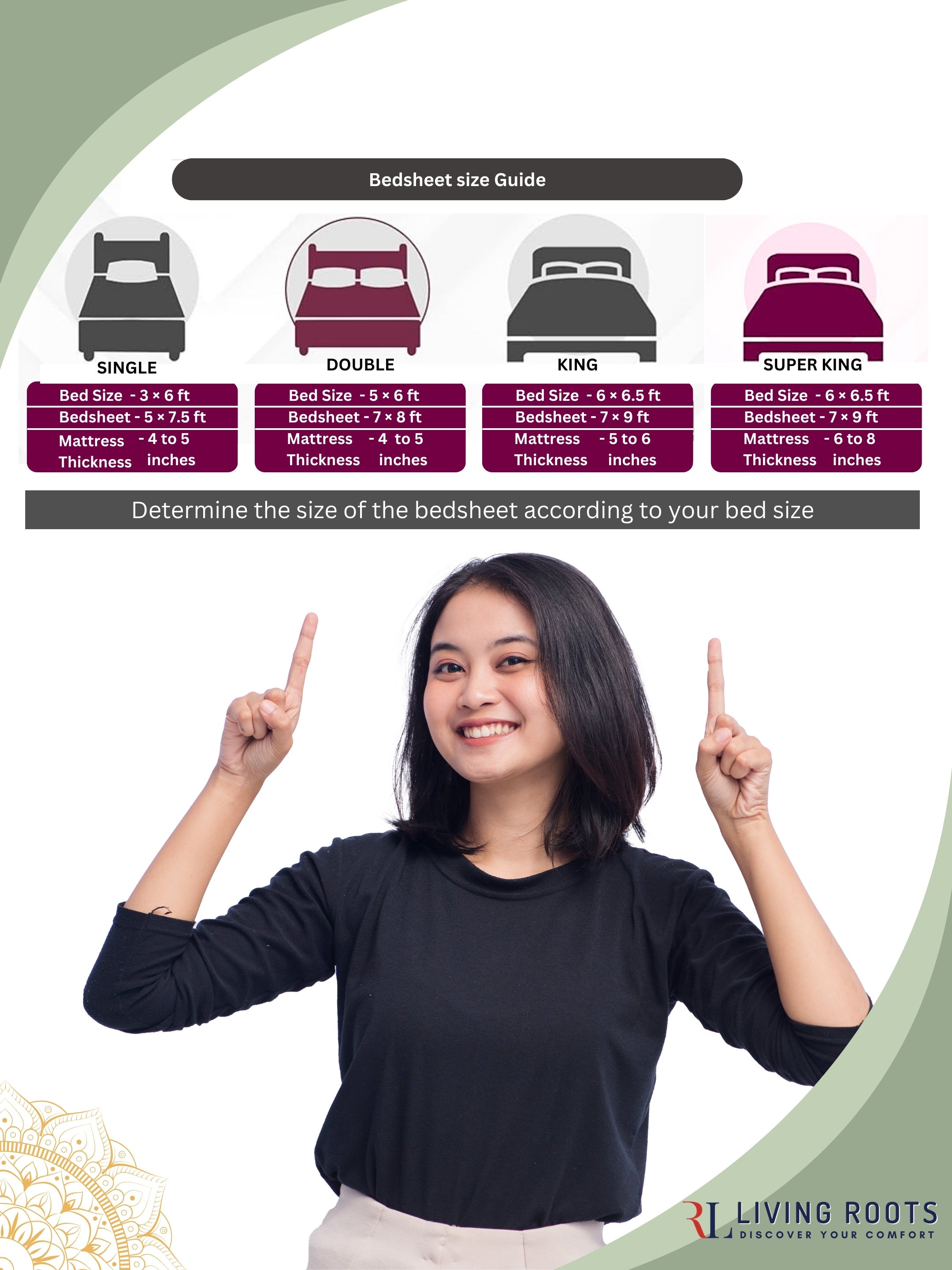 Living Roots Cotton Super King Size Bedsheet | 104 x 104 Inches, 8.6 x 8.6 Feet | with 2 Pillow Covers | Cream Color Modern Floral Motif Print| Premium Soft Fabric | Perfect for Everyday Use