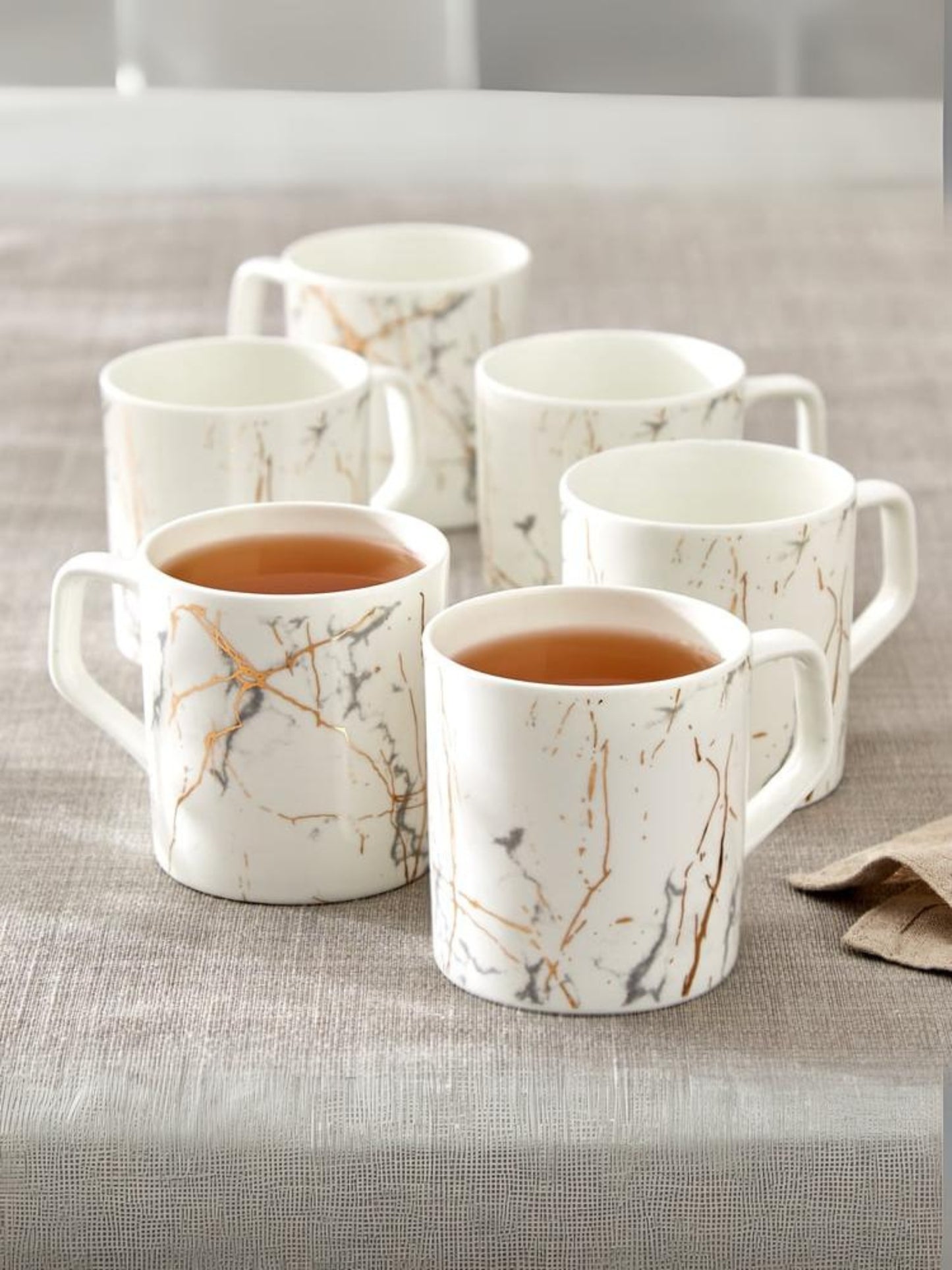 Director Marble Monochrome White Gold Coffee & Tea Mugs, 220ml, Set of 6