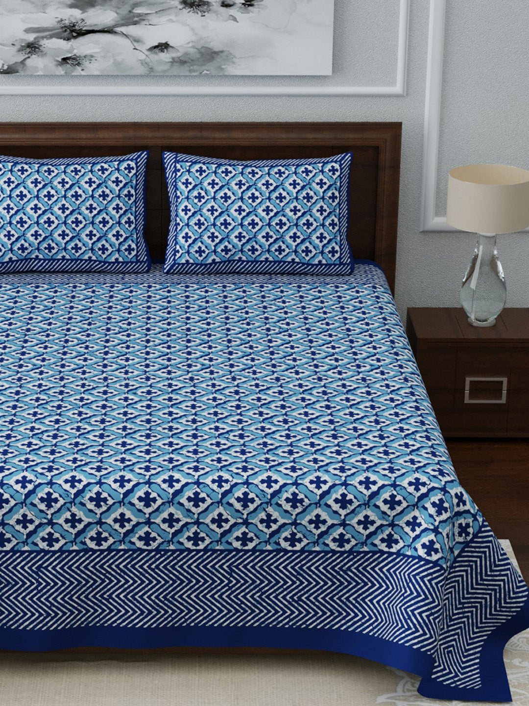 LIVING ROOTS Double Bedsheet King Size Blue Colour Pure Cotton - 1 Bedsheet with 2 Pillow Covers (31-048-A)