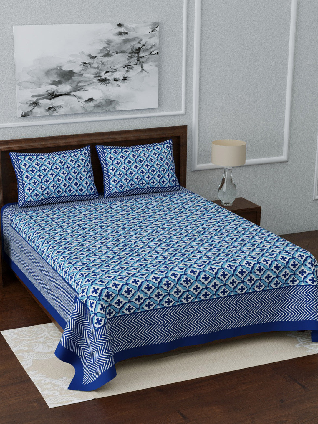 LIVING ROOTS Double Bedsheet King Size Blue Colour Pure Cotton - 1 Bedsheet with 2 Pillow Covers (31-048-A)