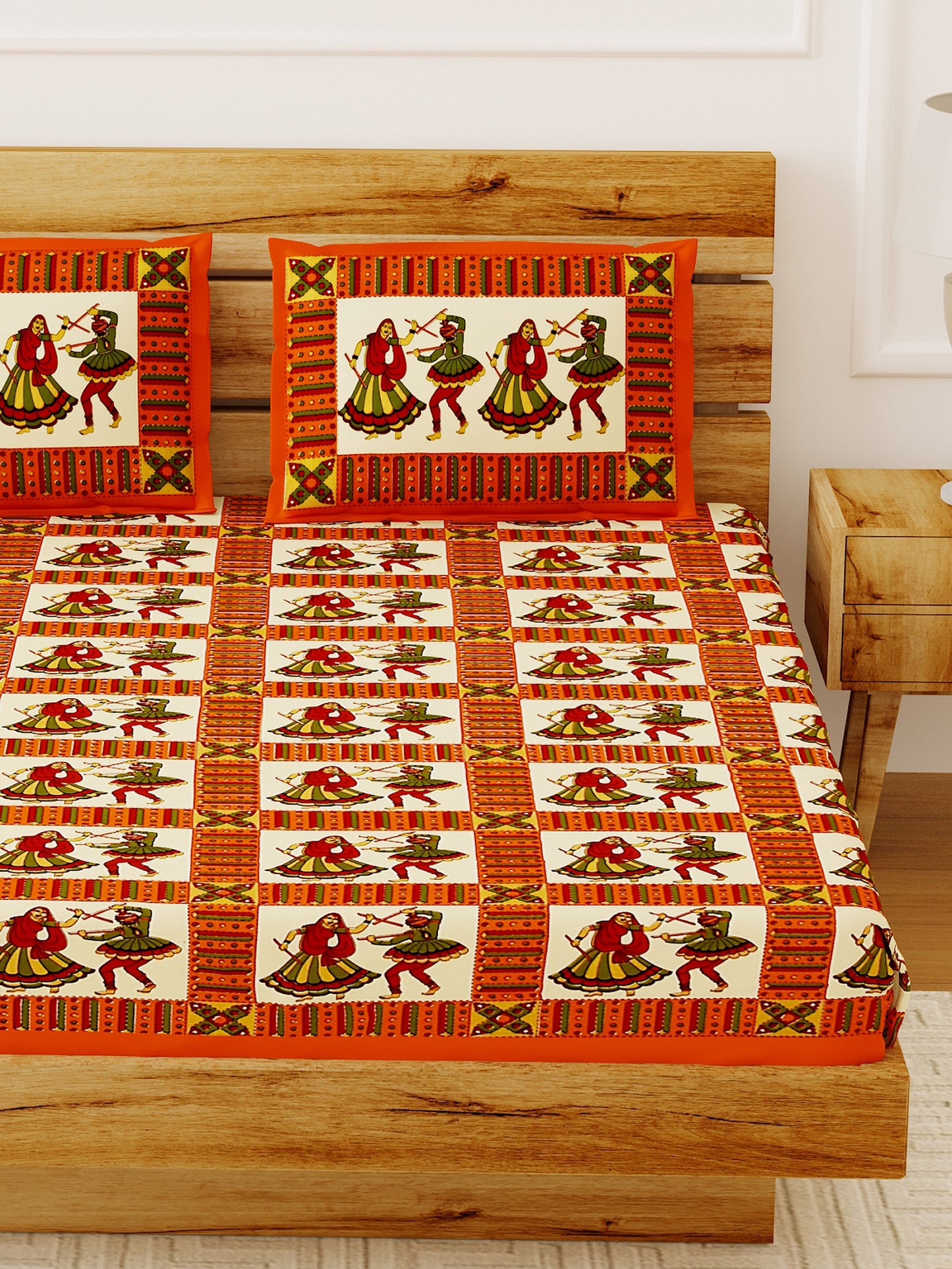 LIVING ROOTS Double Bedsheet  Sanganeri Print Red Colour Pure Cotton - 1 Bedsheet with 2 Pillow Covers (31-014-B)