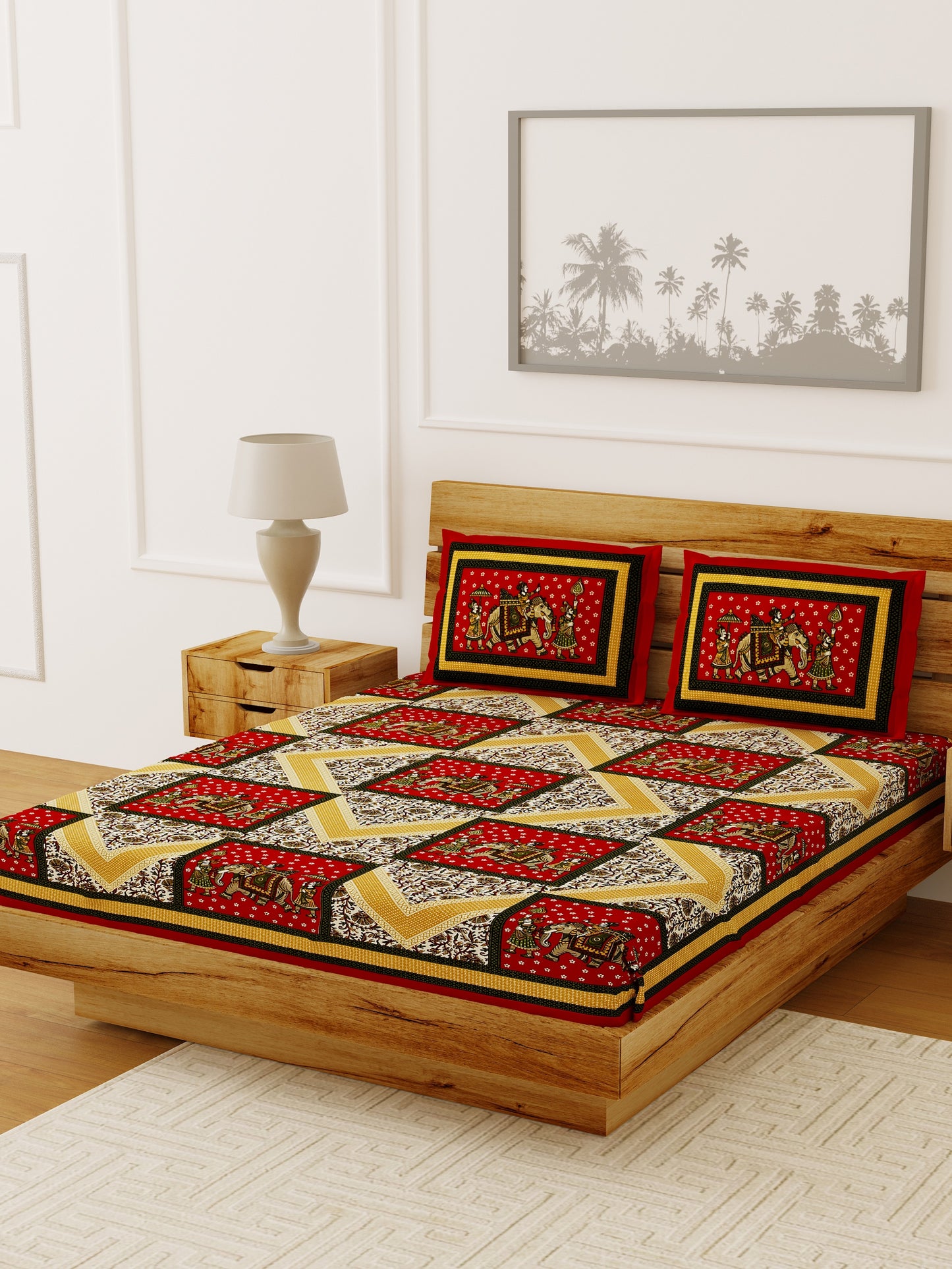 LIVING ROOTS Double Bedsheet Red Colour Pure Cotton - 1 Bedsheet with 2 Pillow Covers (31-015-C)