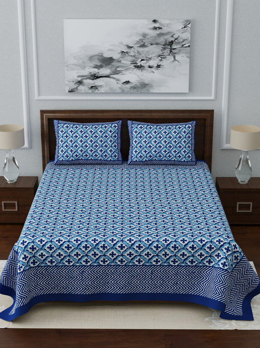 LIVING ROOTS Double Bedsheet King Size Blue Colour Pure Cotton - 1 Bedsheet with 2 Pillow Covers (31-048-A)