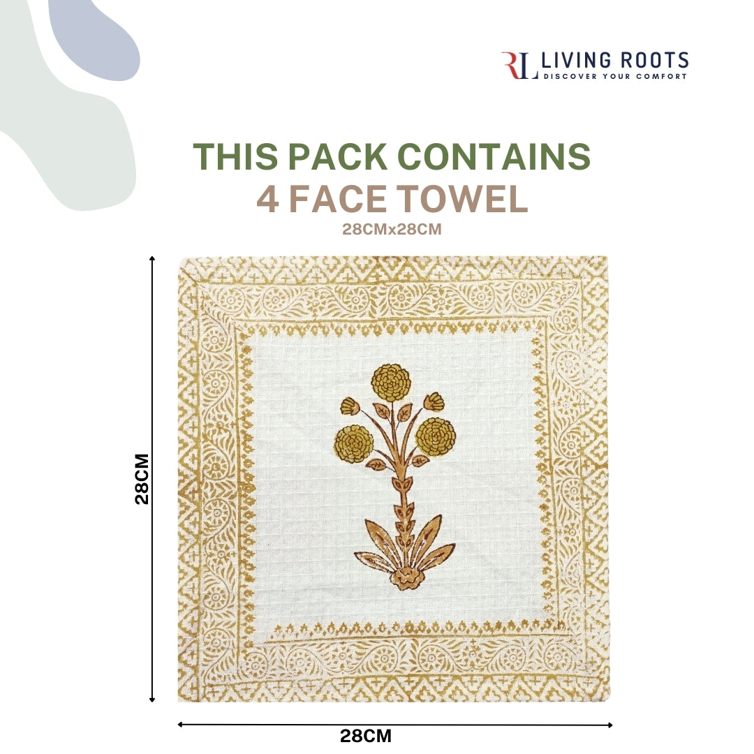 LIVING ROOTS Pure Cotton 4PC Facetowel| Rich Fast Colour with No Colour Bleeding | Soft & Skin Friendly (FACETOWEL-02-4PC)
