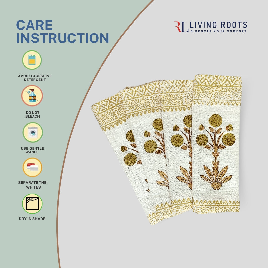 LIVING ROOTS Pure Cotton 4PC Facetowel| Rich Fast Colour with No Colour Bleeding | Soft & Skin Friendly (FACETOWEL-02-4PC)