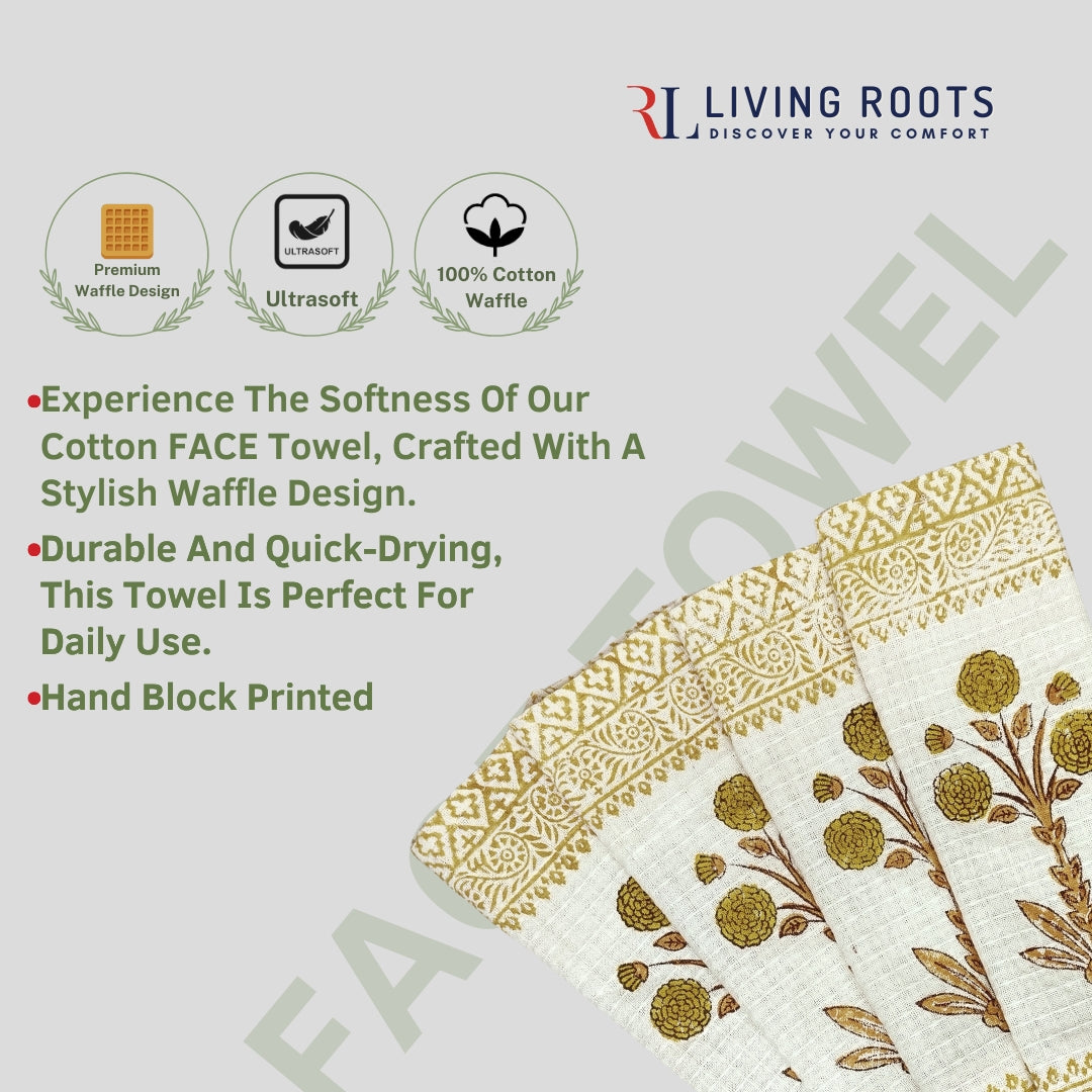 LIVING ROOTS Pure Cotton 4PC Facetowel| Rich Fast Colour with No Colour Bleeding | Soft & Skin Friendly (FACETOWEL-02-4PC)
