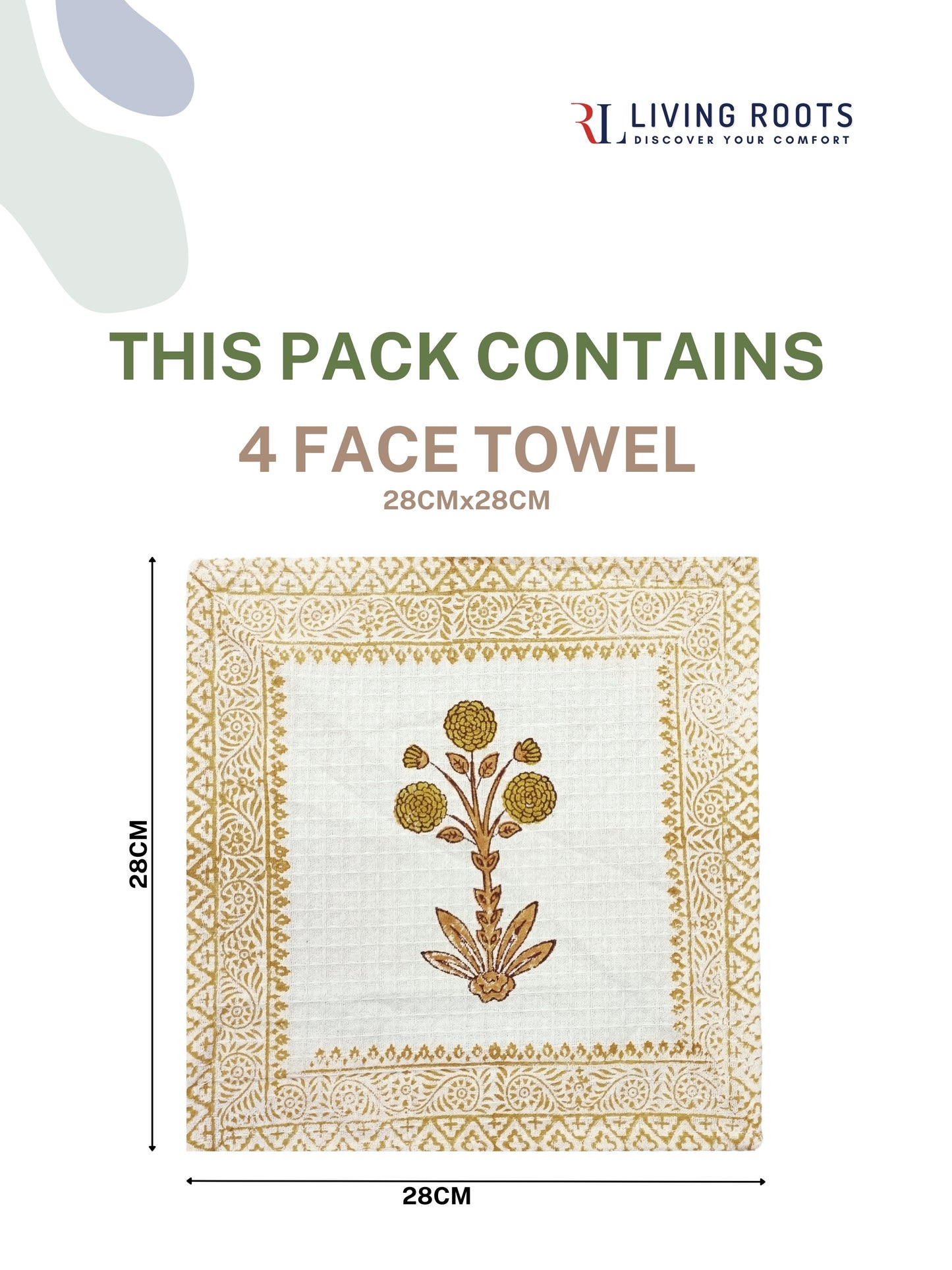 LIVING ROOTS Pure Cotton 4PC Facetowel| Rich Fast Colour with No Colour Bleeding | Soft & Skin Friendly (FACETOWEL-02-4PC)