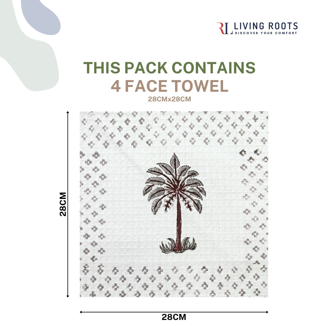 LIVING ROOTS Pure Cotton 4PC Facetowel| Rich Fast Colour with No Colour Bleeding | Soft & Skin Friendly (FACETOWEL-04-4PC)