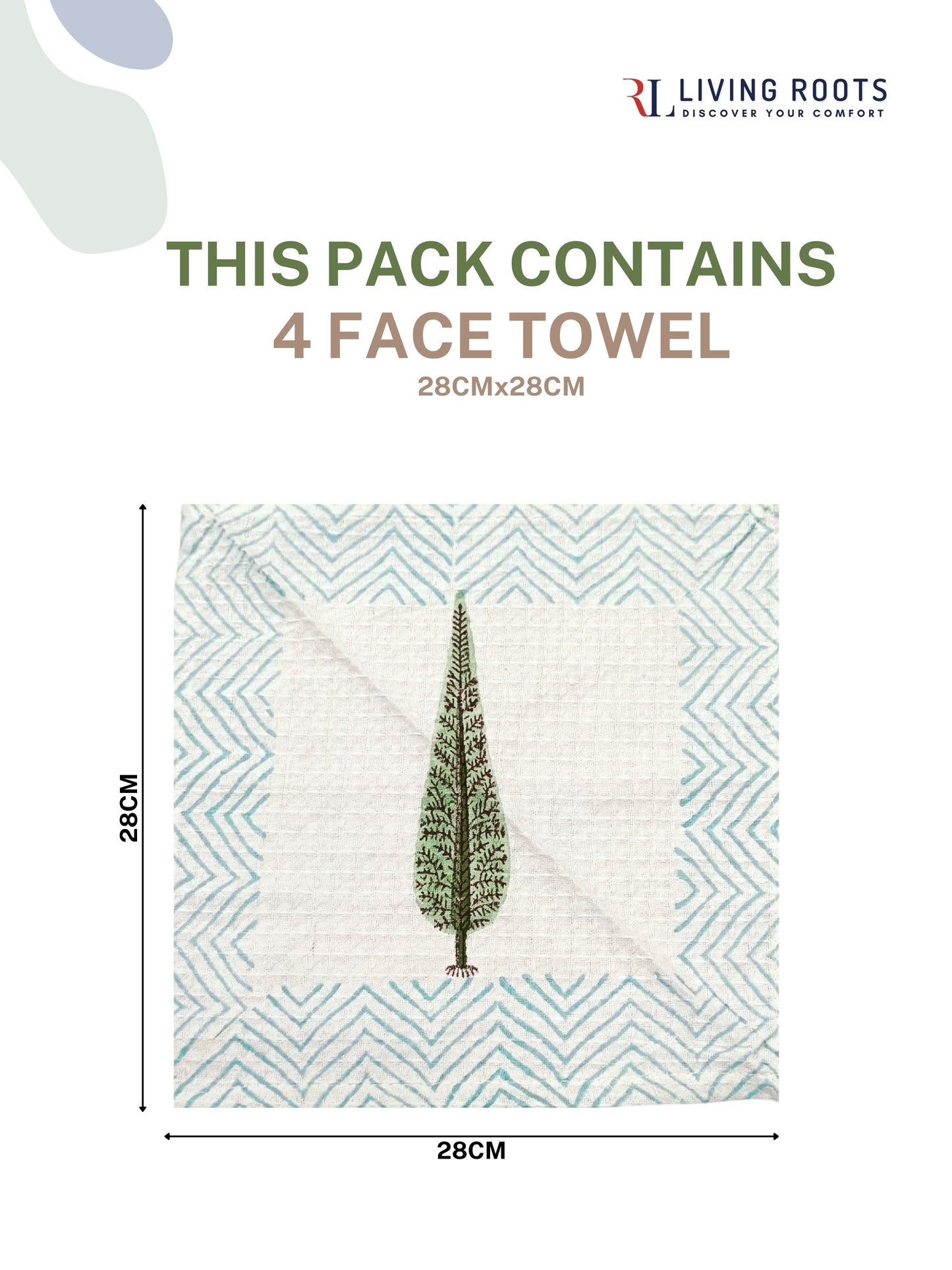 LIVING ROOTS Pure Cotton 4PC Facetowel| Rich Fast Colour with No Colour Bleeding | Soft & Skin Friendly (FACETOWEL-06-4PC)