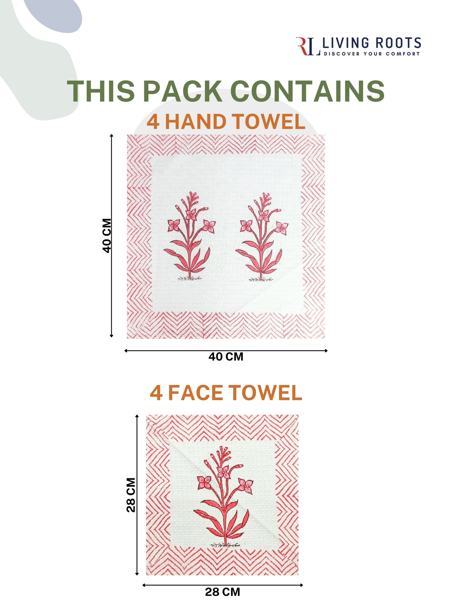 LIVING ROOTS Pure Cotton 4PC Facetowel & 4 PC Handtowel| Rich Fast Colour with No Colour Bleeding | Soft & Skin Friendly (HAND4PC-01-FACE4PC-01)