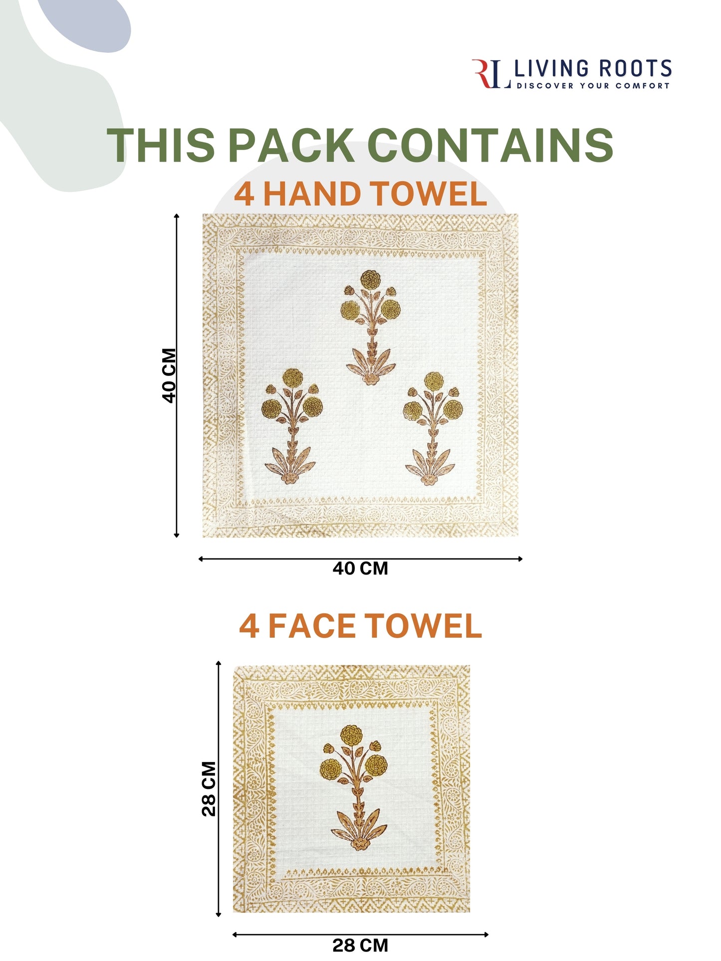 LIVING ROOTS Pure Cotton 4PC Facetowel & 4 PC Handtowel| Rich Fast Colour with No Colour Bleeding | Soft & Skin Friendly (HAND4PC-02-FACE4PC-02)