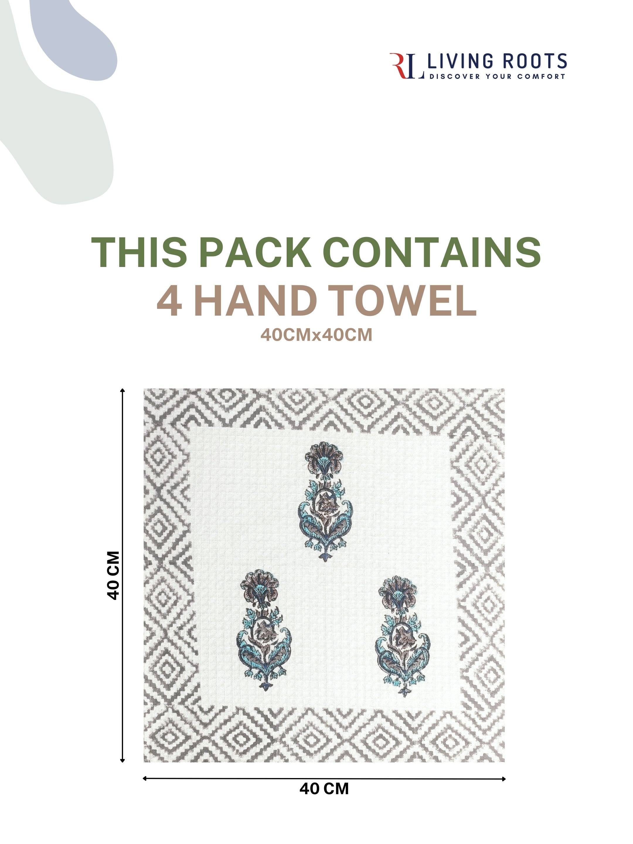 LIVING ROOTS Pure Cotton 4PC HANDTOWELS| Rich Fast Colour with No Colour Bleeding | Soft & Skin Friendly (HANDTOWEL-03-4PC)