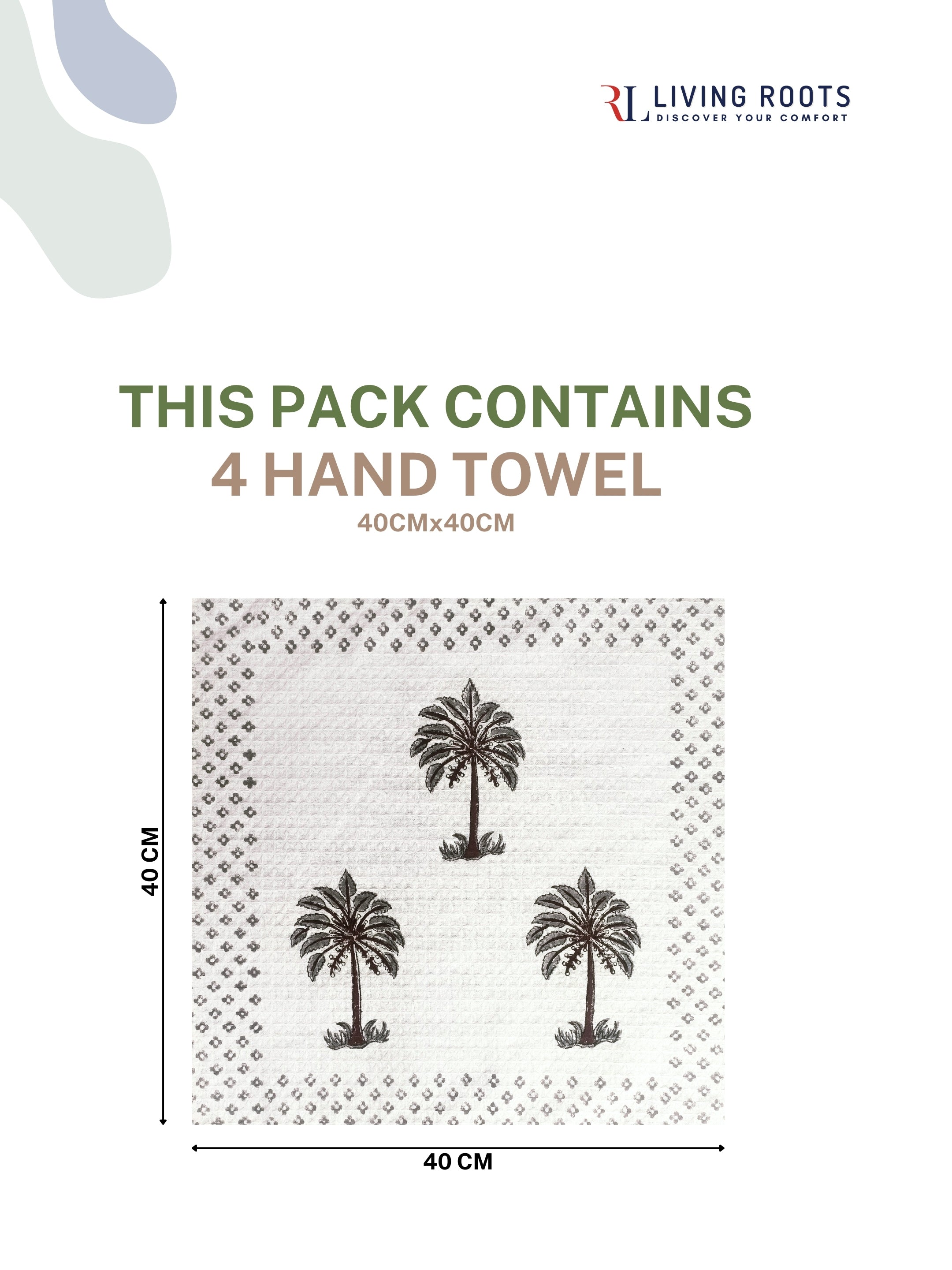 LIVING ROOTS Hand Block Printed 4 Pcs Hand Towel  Waffle Cotton Soft & Absorbent | 210 GSM | Grey | ( HANDTOWEL-04-4PC )
