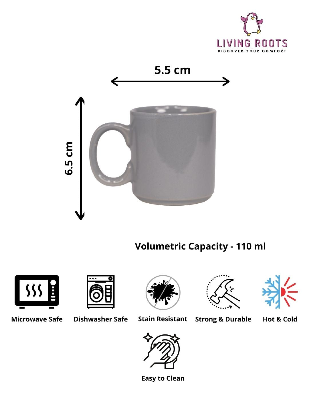 LIVING ROOTS Ceramic 110ml Small Size Cups | Tea, Coffee, Milk (LR-CM4-003)