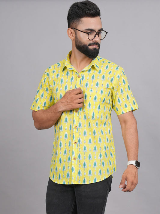 LIVING ROOTS Yelow Cotton Printed Shirt (M-1PC-001-M)