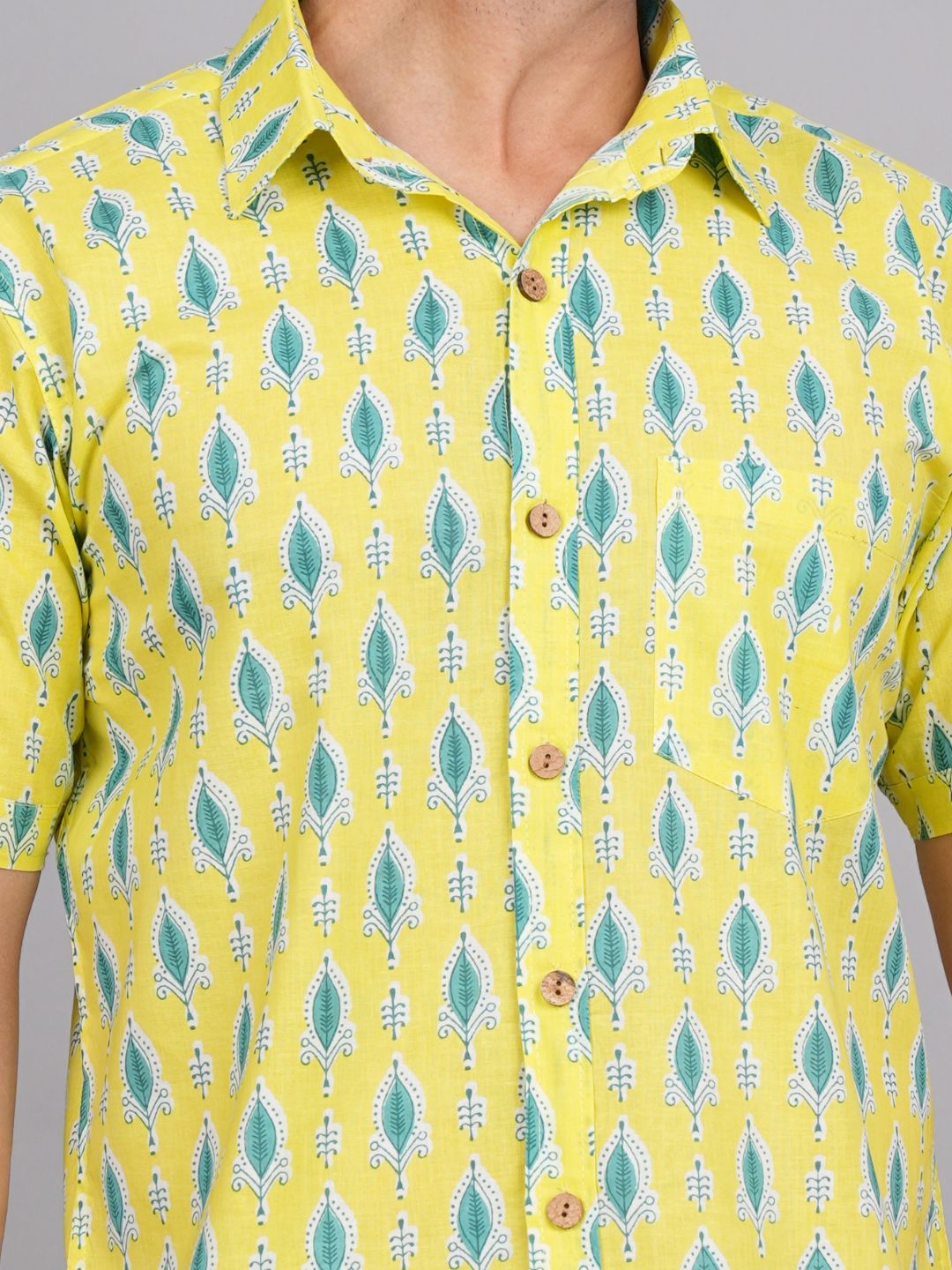 LIVING ROOTS Yelow Cotton Printed Shirt (M-1PC-001-M)